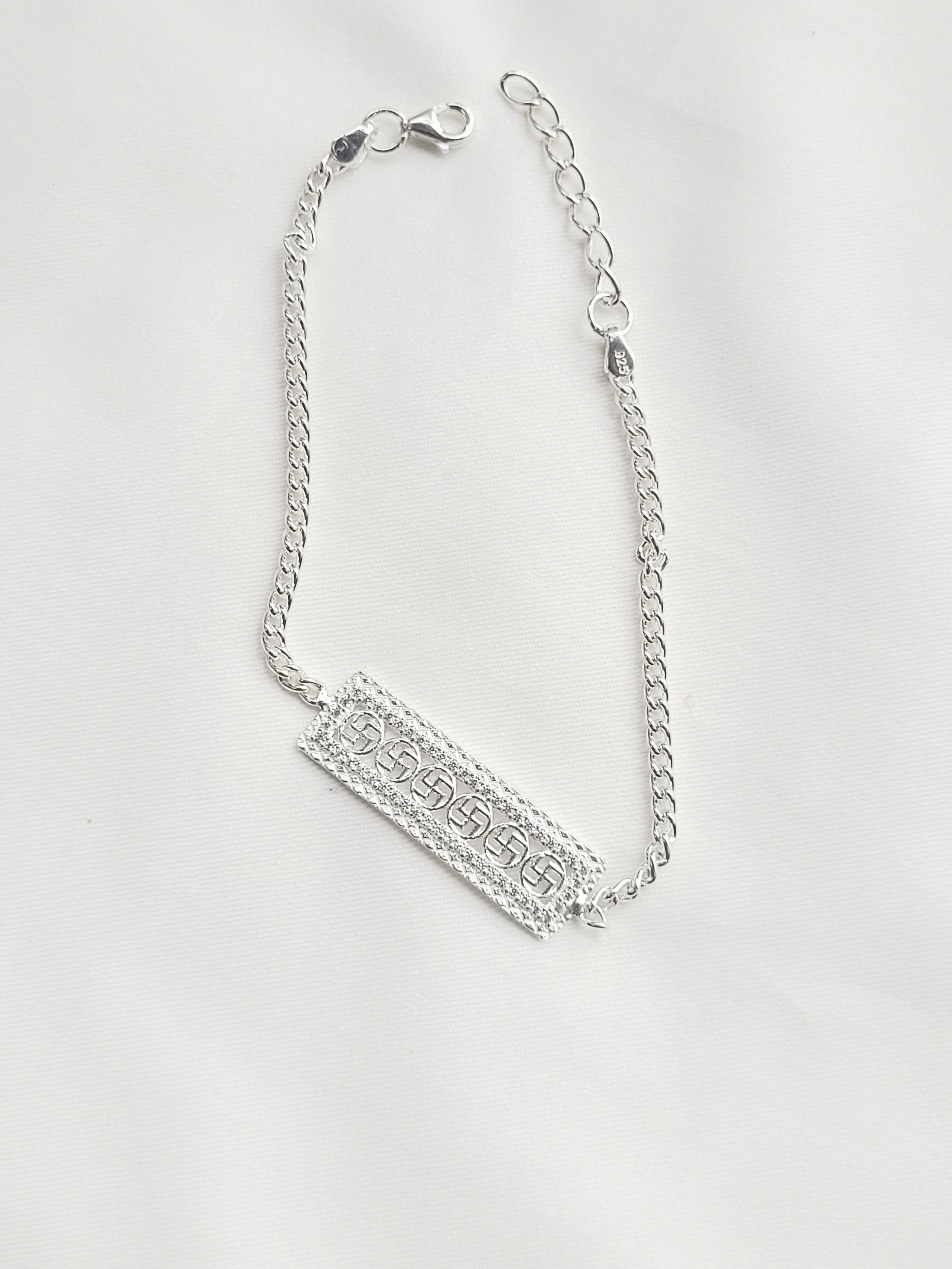Swastik Motif Adjustable Bracelet 92.5 Silver - Handcrafted