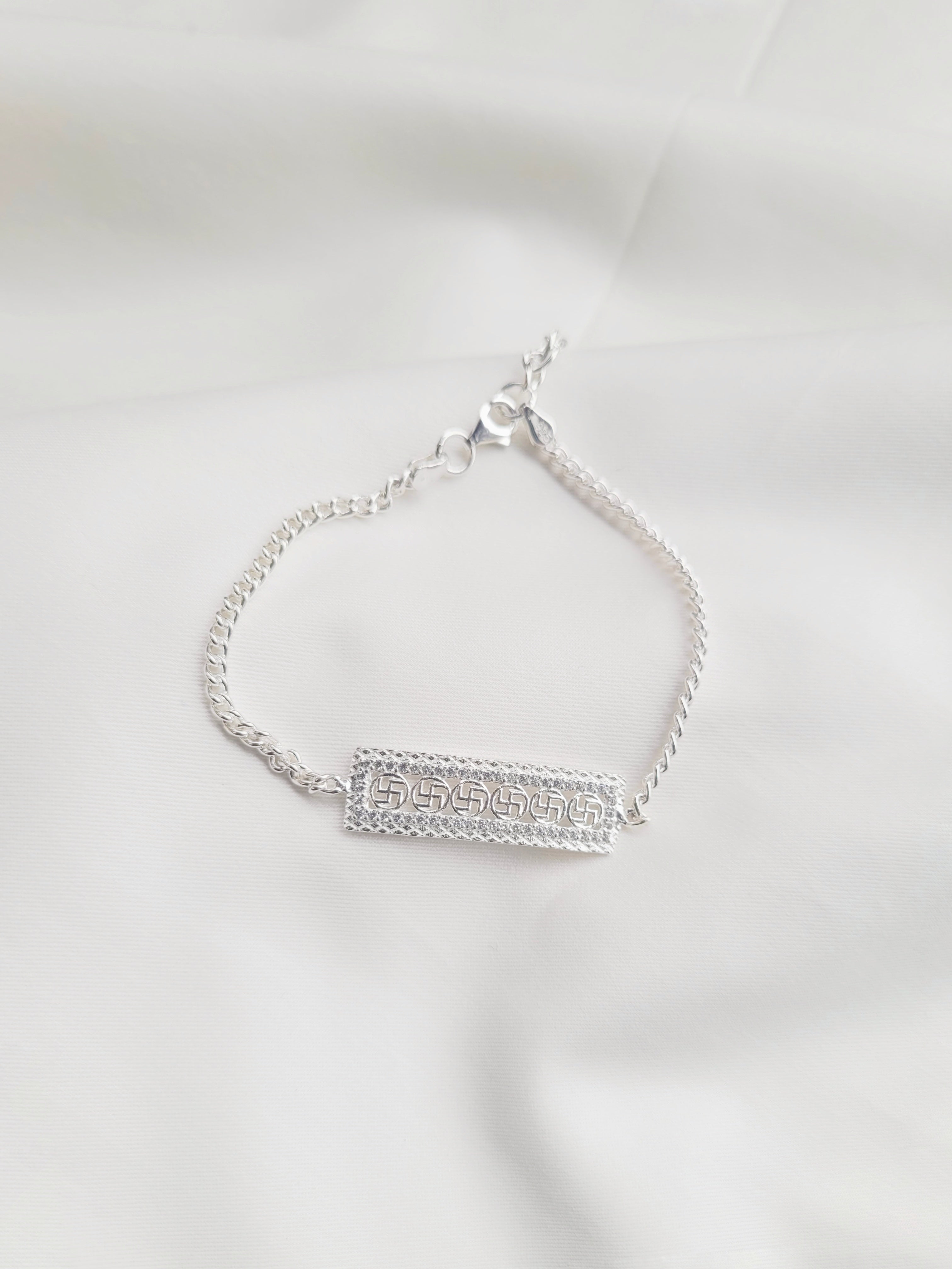 Swastik Motif Adjustable Bracelet 92.5 Silver - Handcrafted