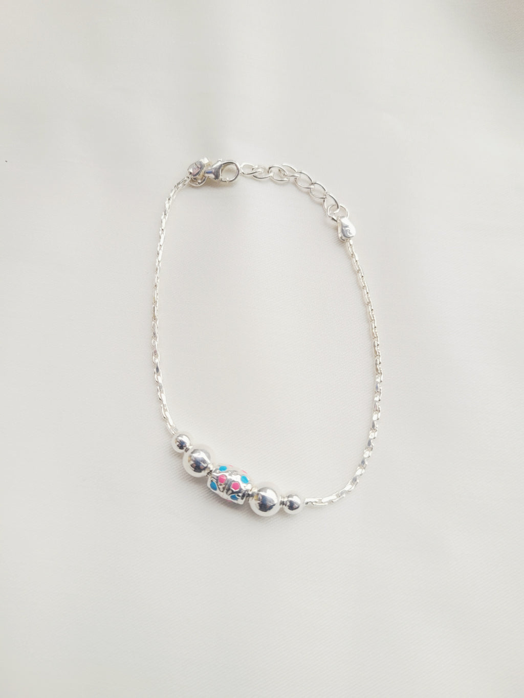 Silver Beads Adjustable Bracelet 92.5 Silver - Handcrafted