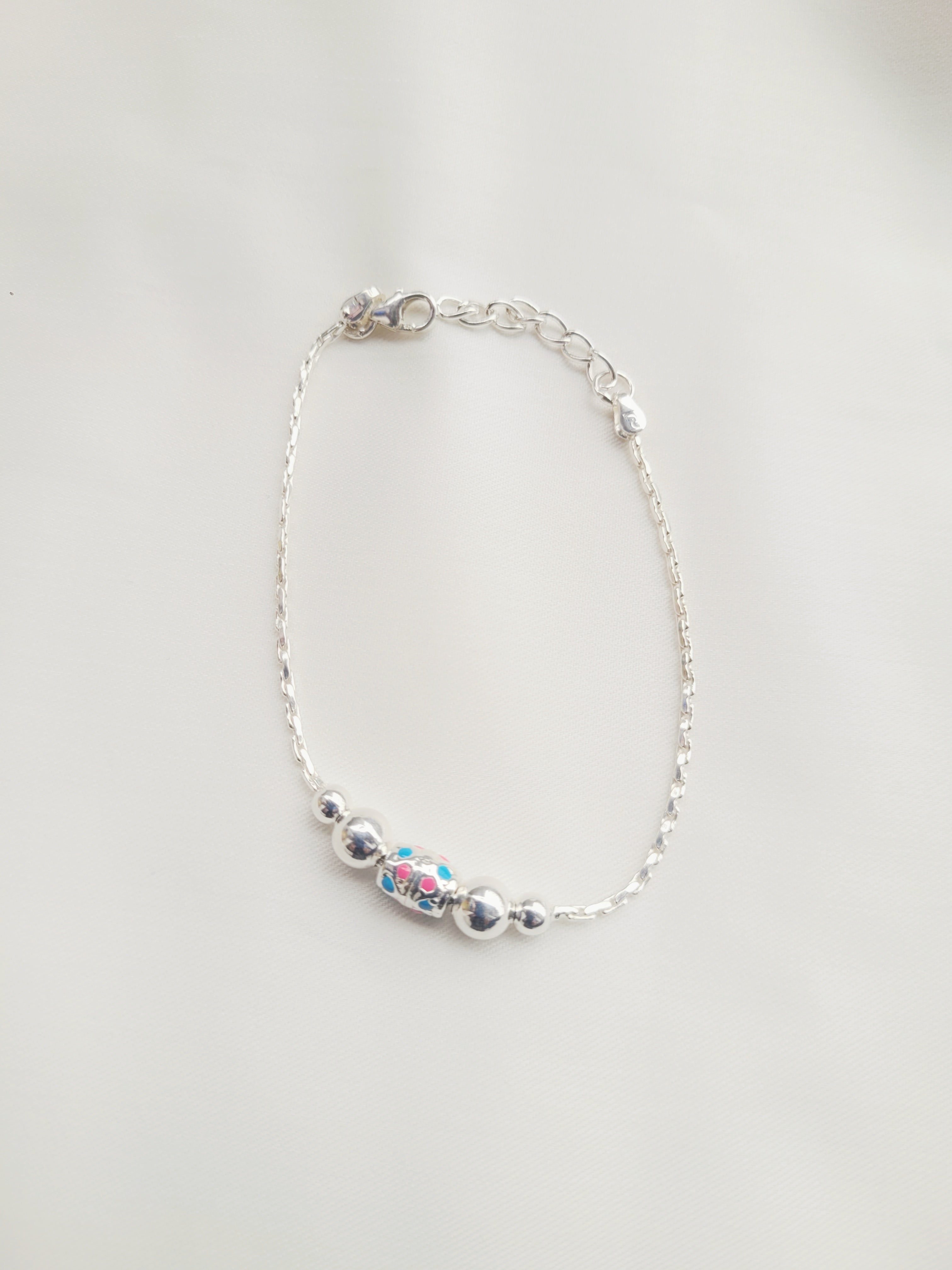 Silver Beads Adjustable Bracelet 92.5 Silver - Handcrafted