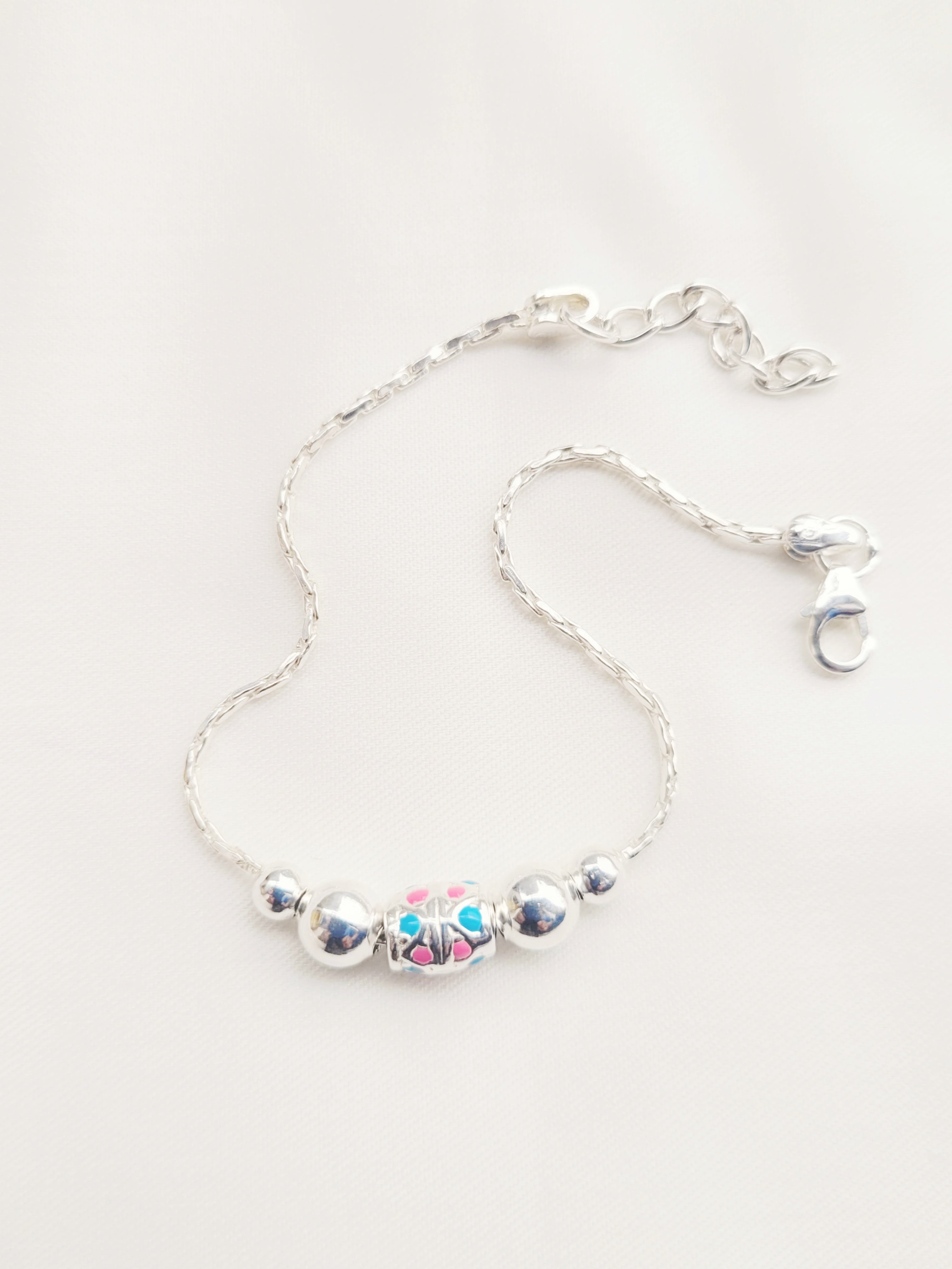 Silver Beads Adjustable Bracelet 92.5 Silver - Handcrafted