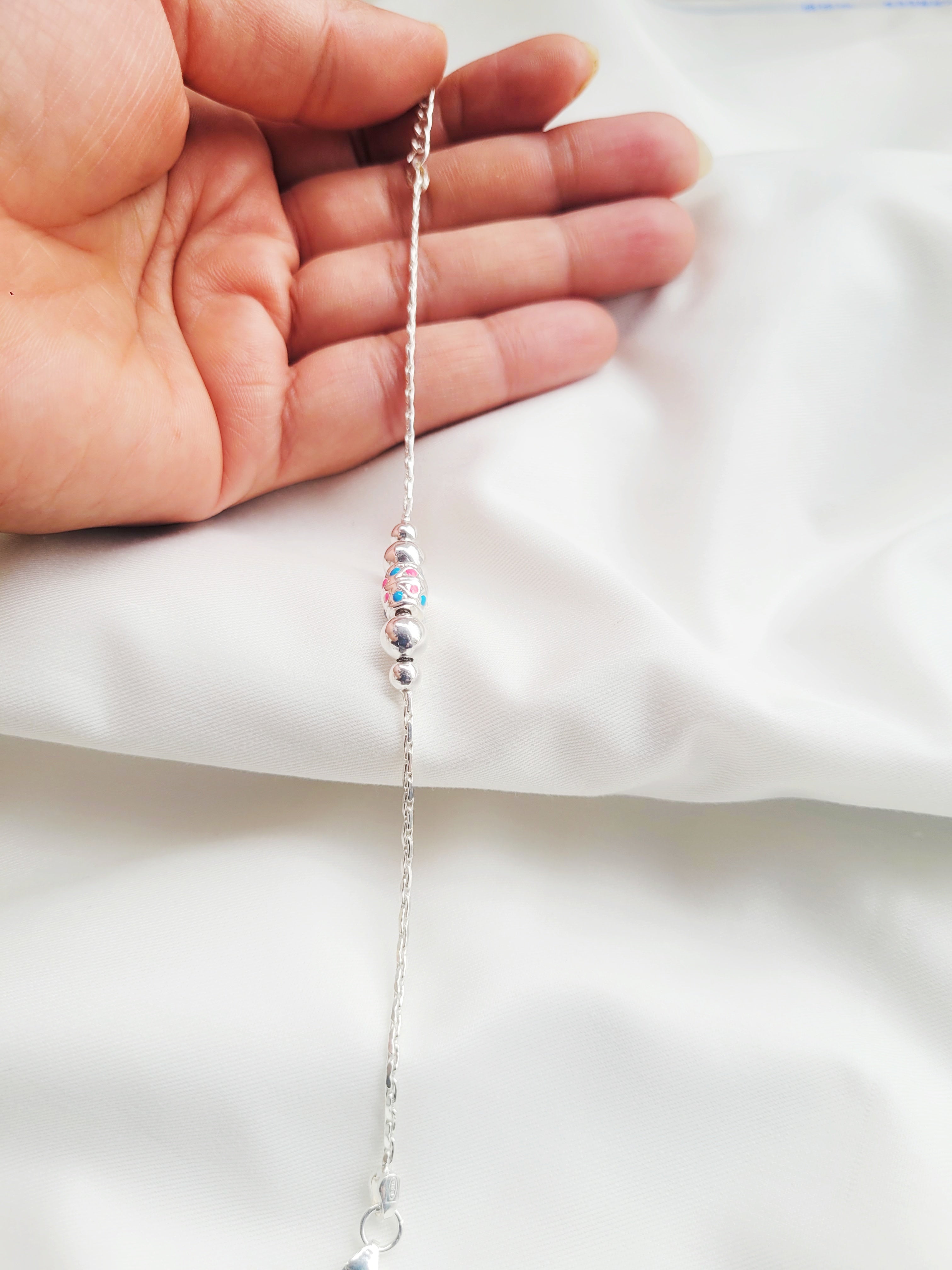 Silver Beads Adjustable Bracelet 92.5 Silver - Handcrafted