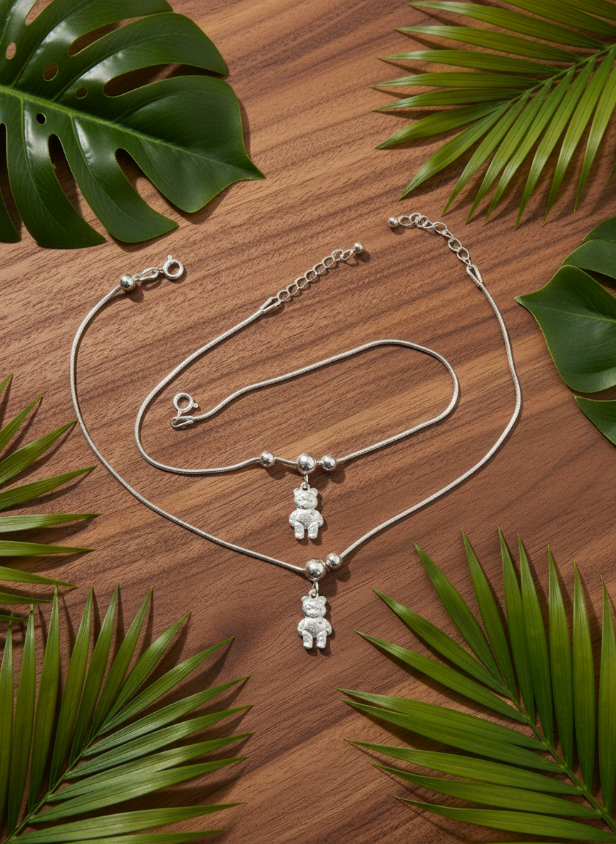 Teddy Charm Anklet 92.5 Silver