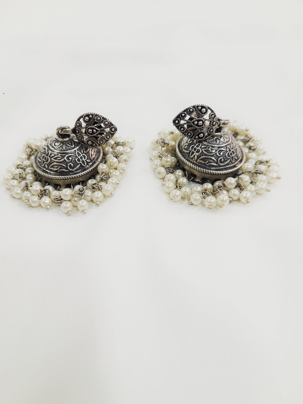 92.5 Silver Paisley Jhumka Earrings With Pearls
