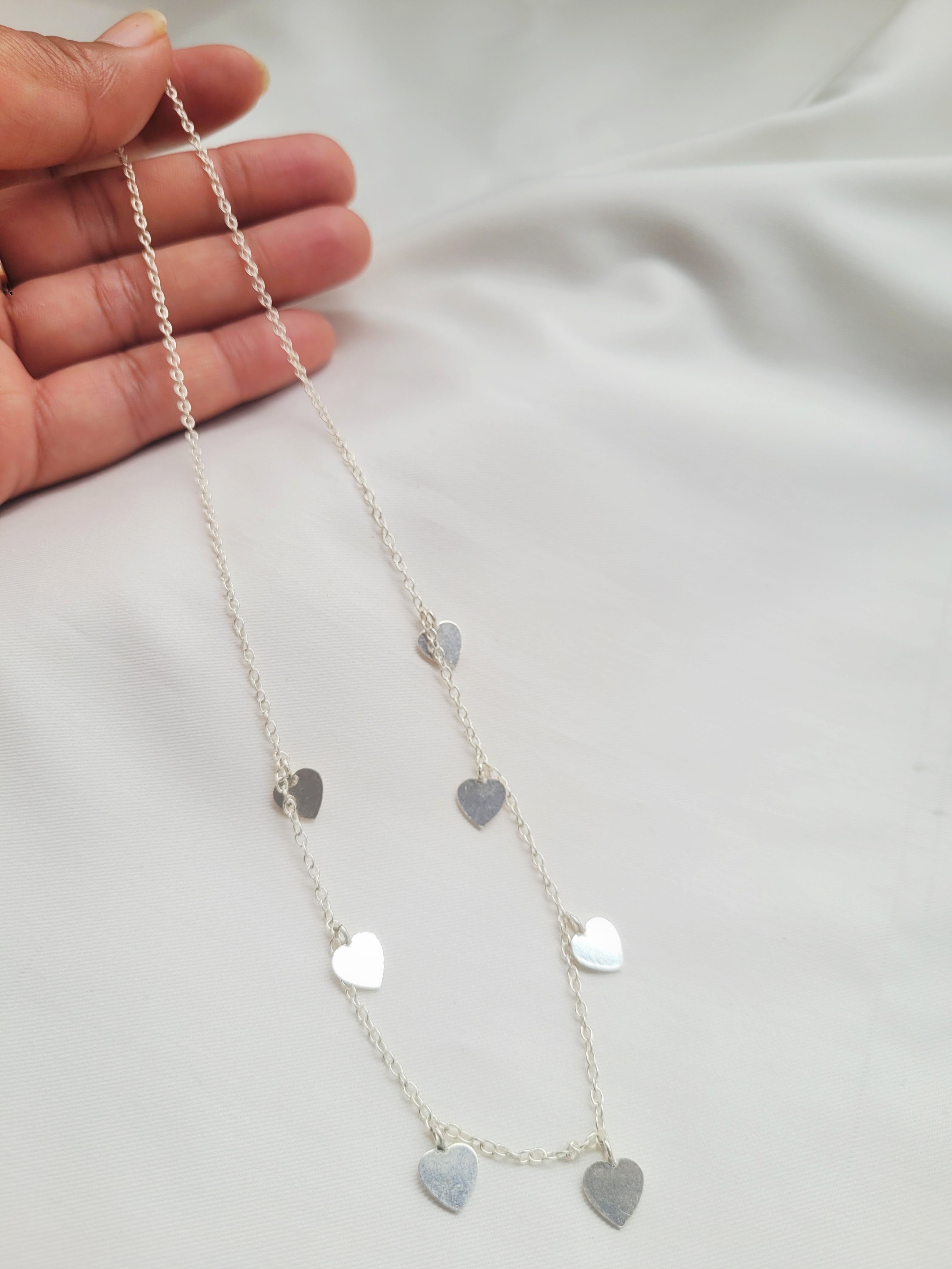 Sagarika – Heart Link Charm Necklace 92.5 Silver