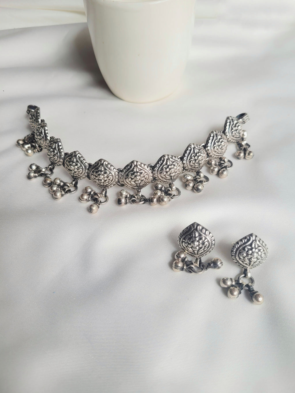 Ghungroohaar - 92.5 Silver Tribal Choker Set Handcrafted
