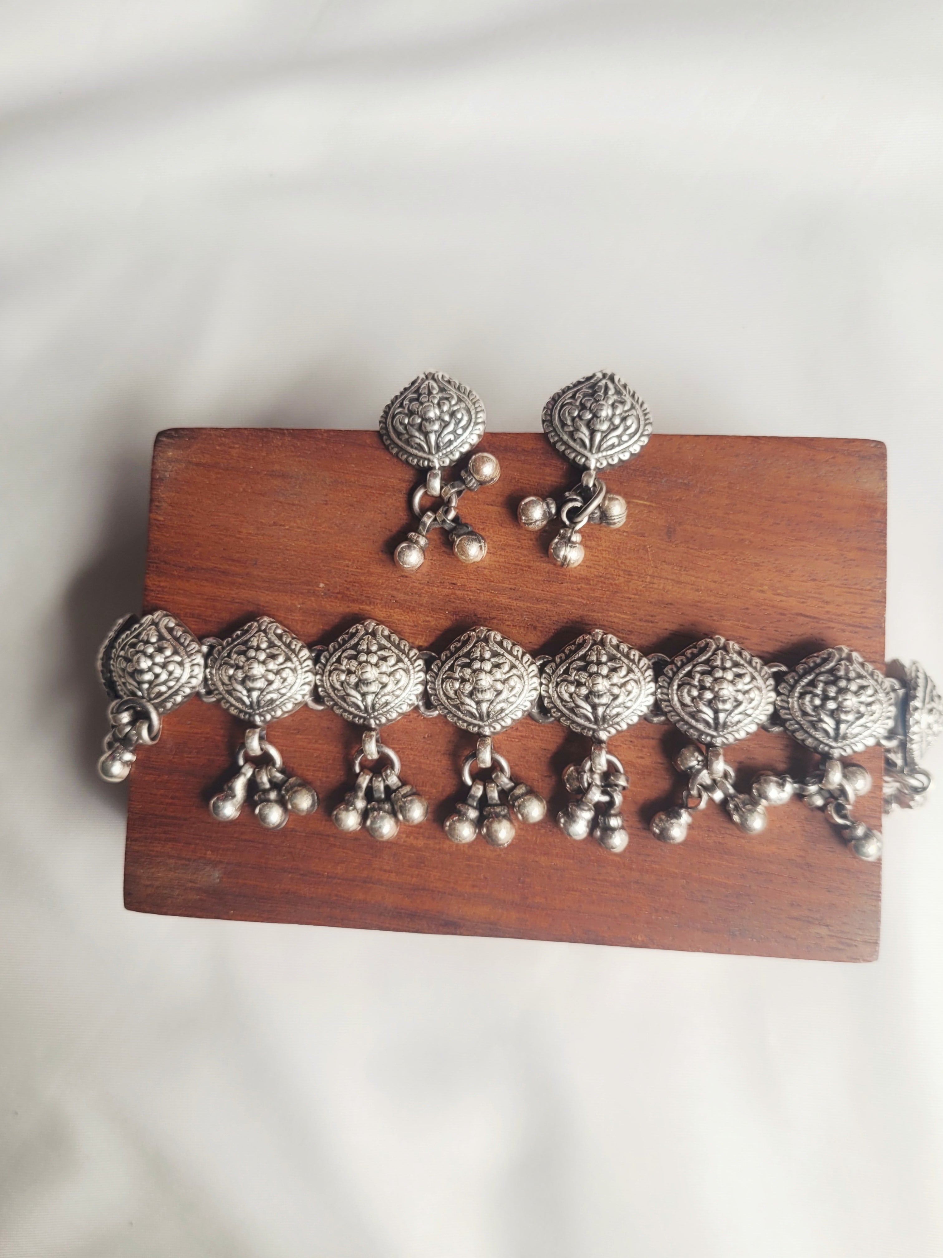 Ghungroohaar - 92.5 Silver Tribal Choker Set Handcrafted