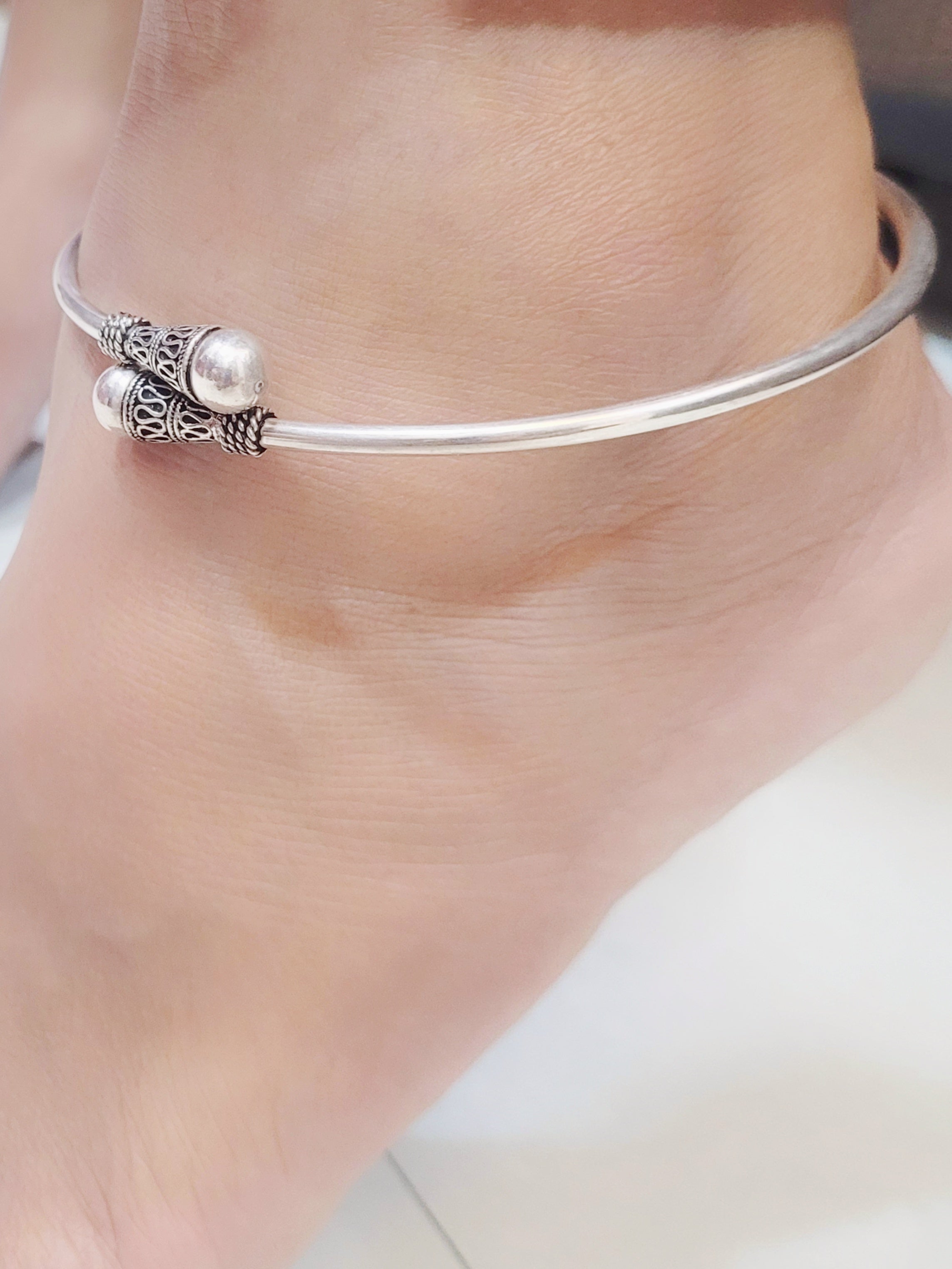 Gokhru - Antique 92.5 Silver Kada Anklet (Single Piece)