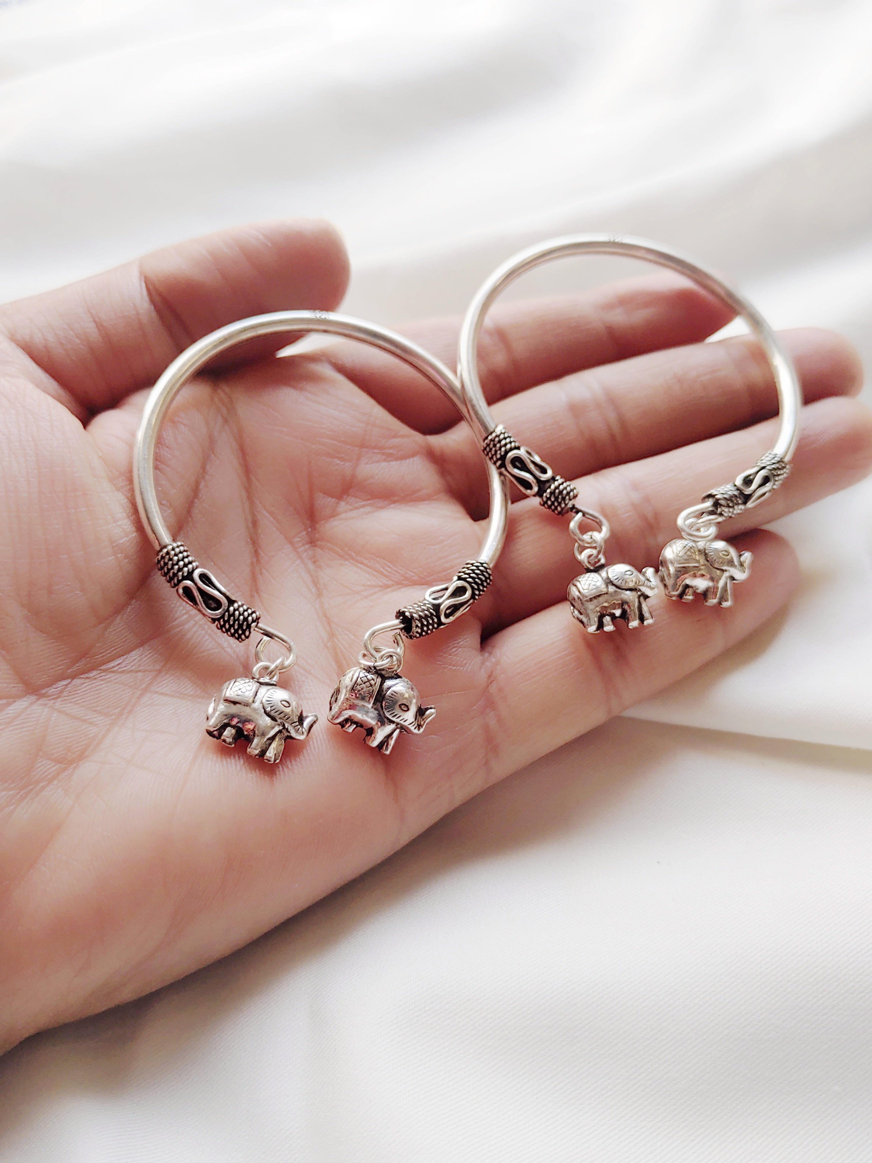 Gannu - 92.5 Silver Bracelet With Elephant Charms for Kids