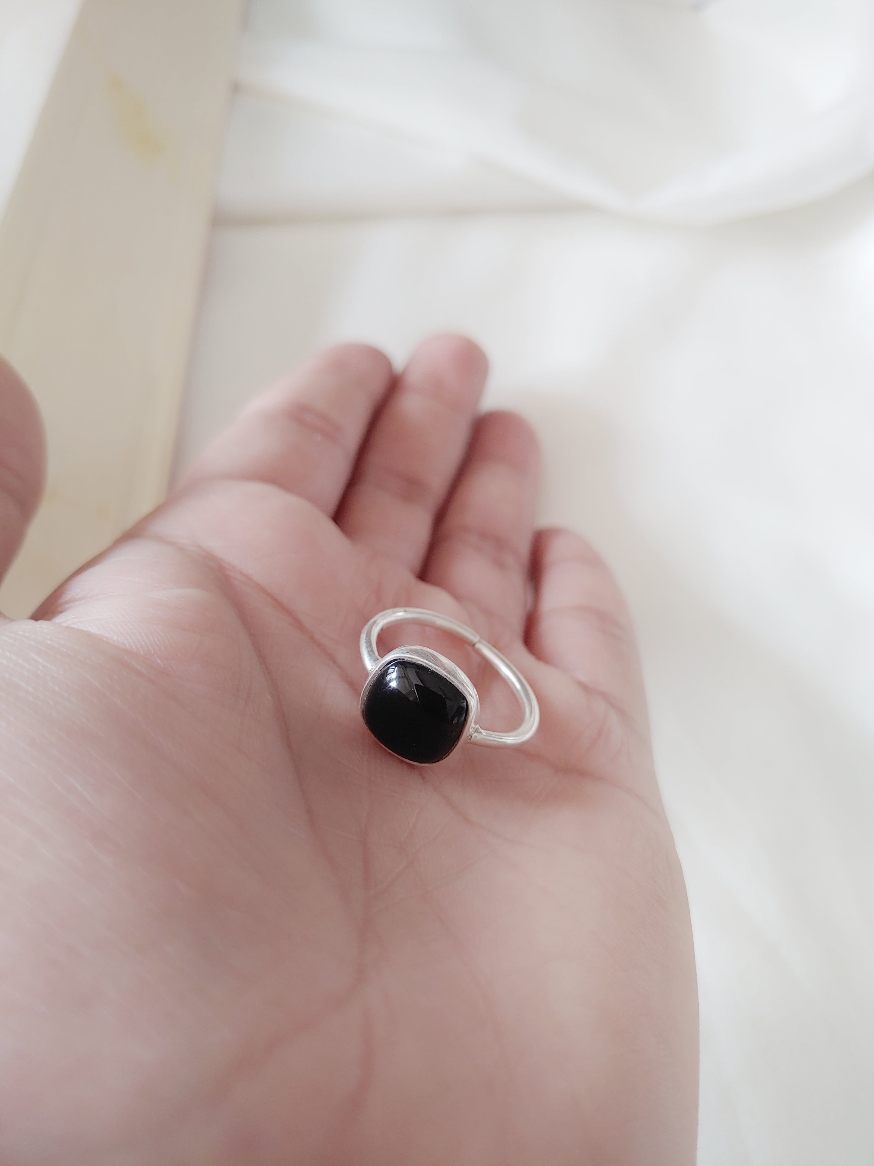Aghor Black Onyx Stone 92.5 Silver Adjustable Ring
