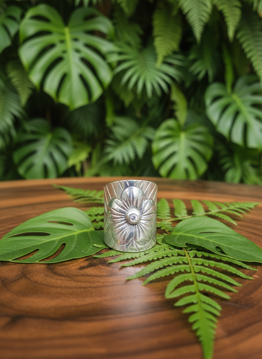 Bloom Crest Traditional 92.5 Silver Adjustable Ring