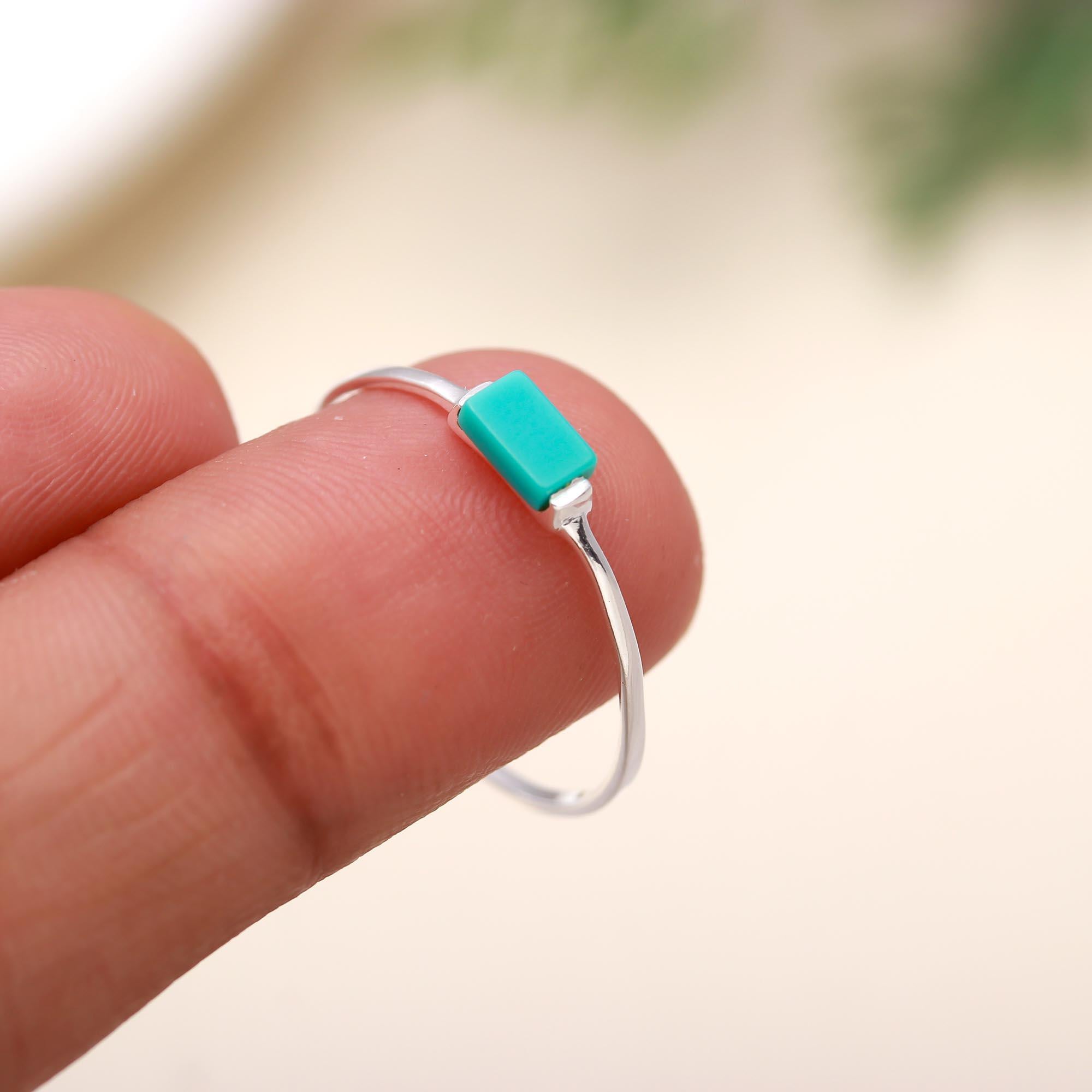 92.5 Silver Blue Block Minimalistic Ring