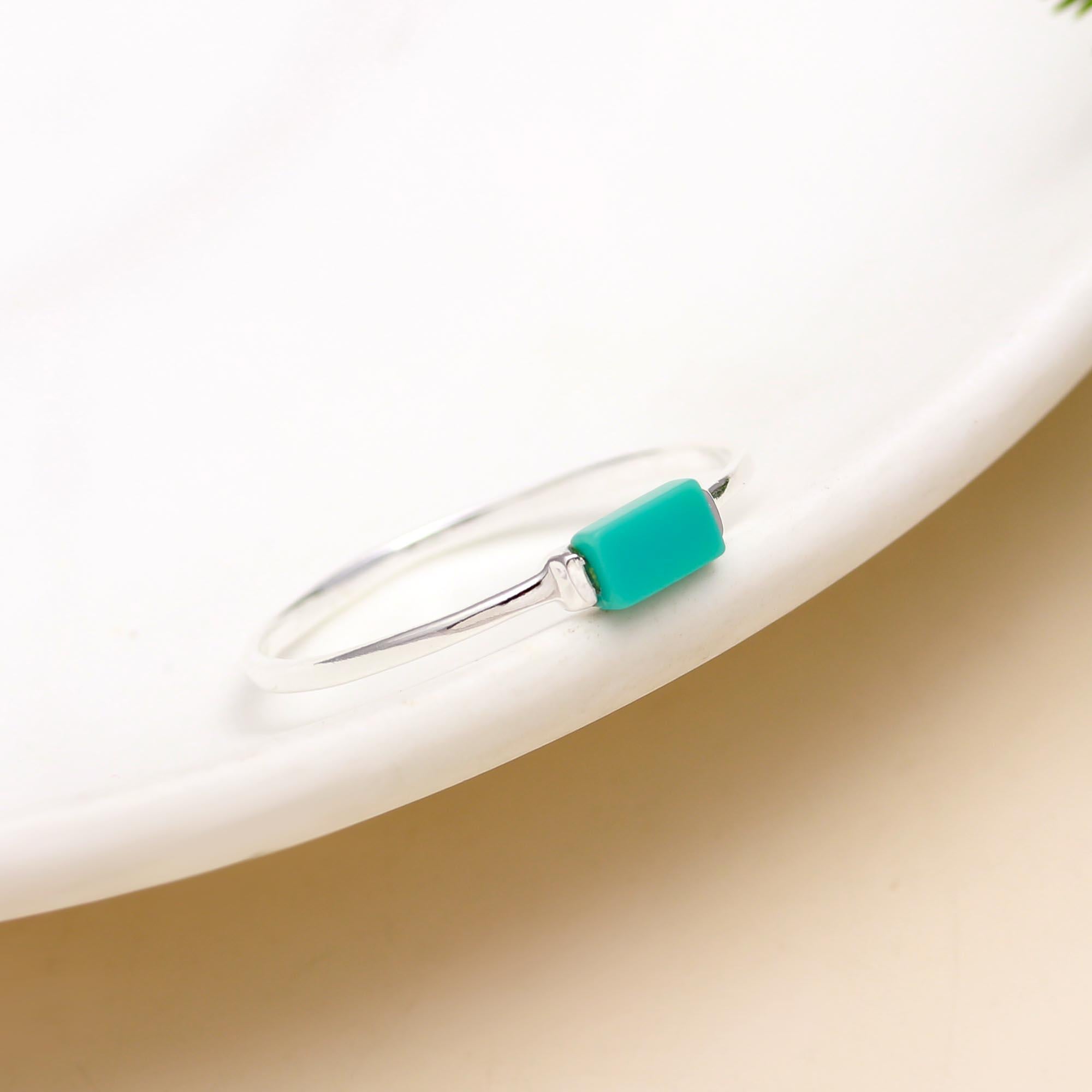92.5 Silver Blue Block Minimalistic Ring