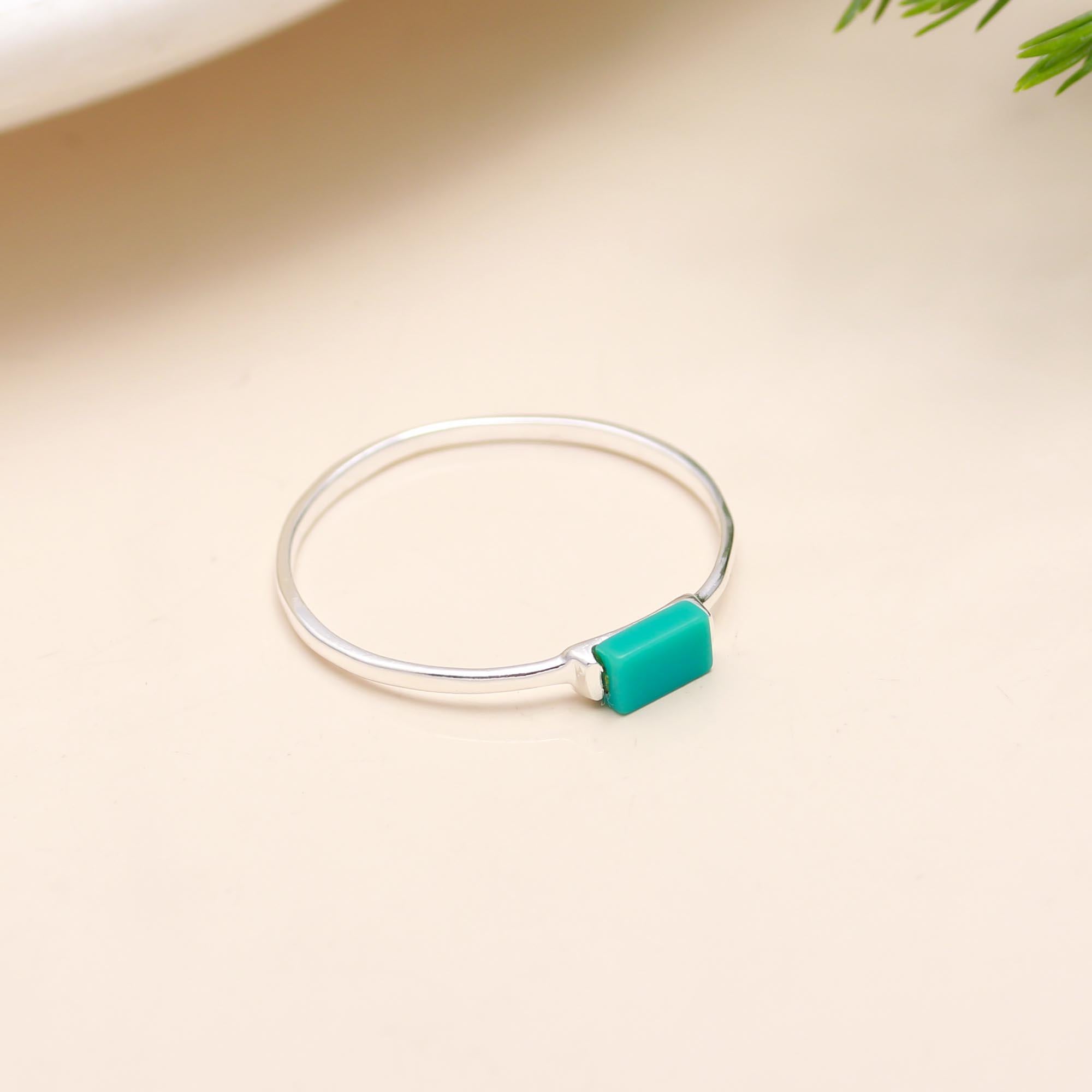 92.5 Silver Blue Block Minimalistic Ring