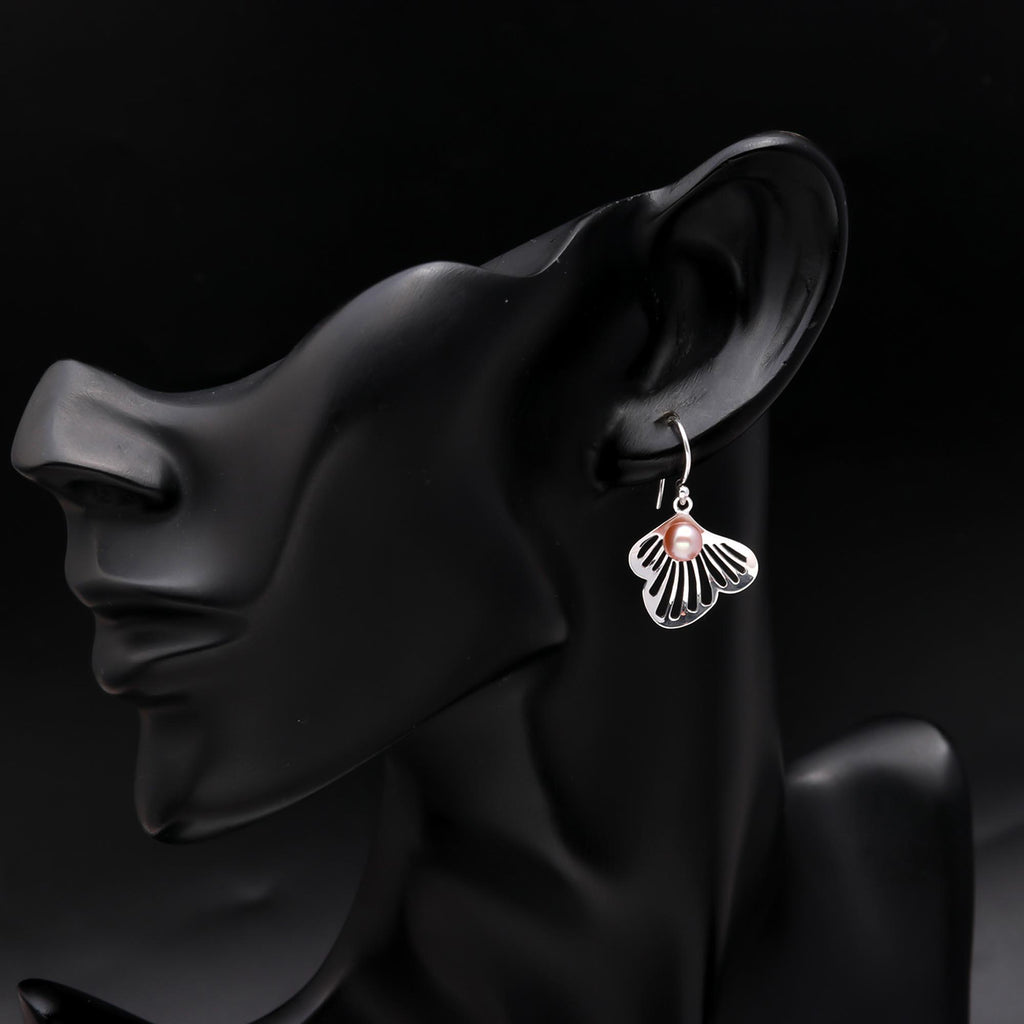 92.5 Silver Pearl Sea Shell Earrings