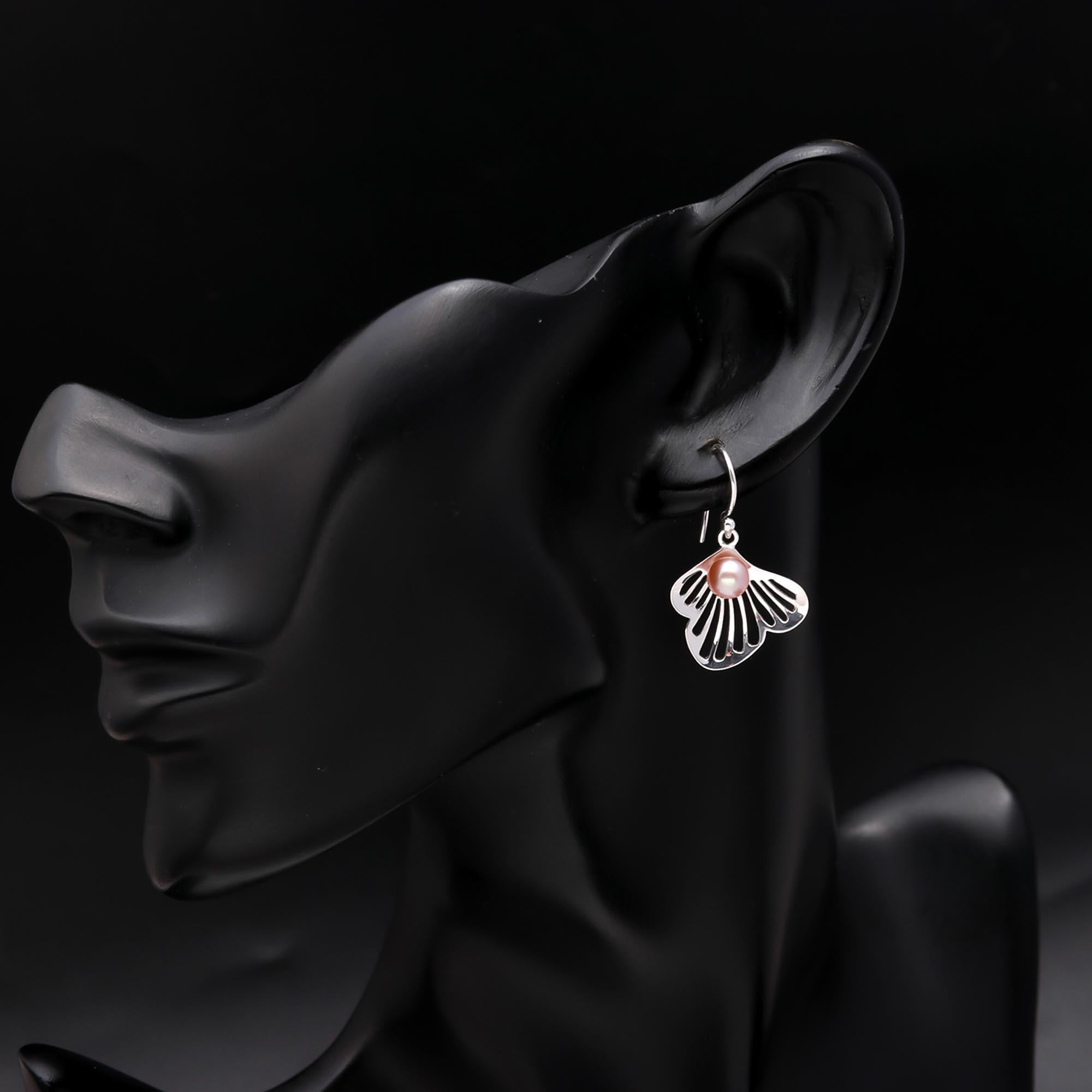 92.5 Silver Pearl Sea Shell Earrings