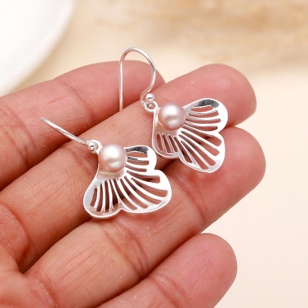 92.5 Silver Pearl Sea Shell Earrings