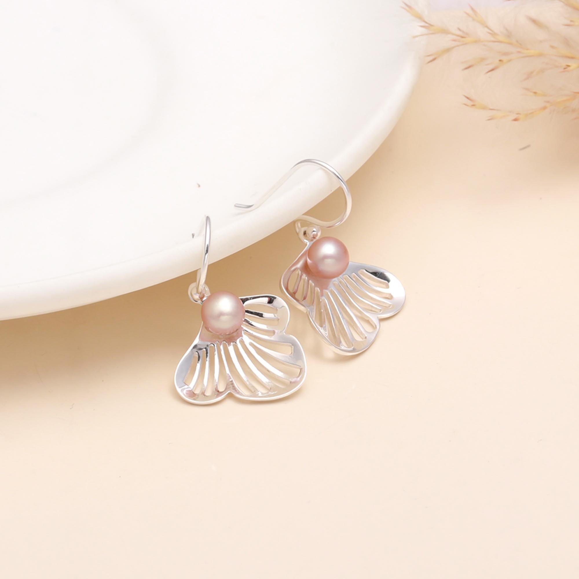 92.5 Silver Pearl Sea Shell Earrings