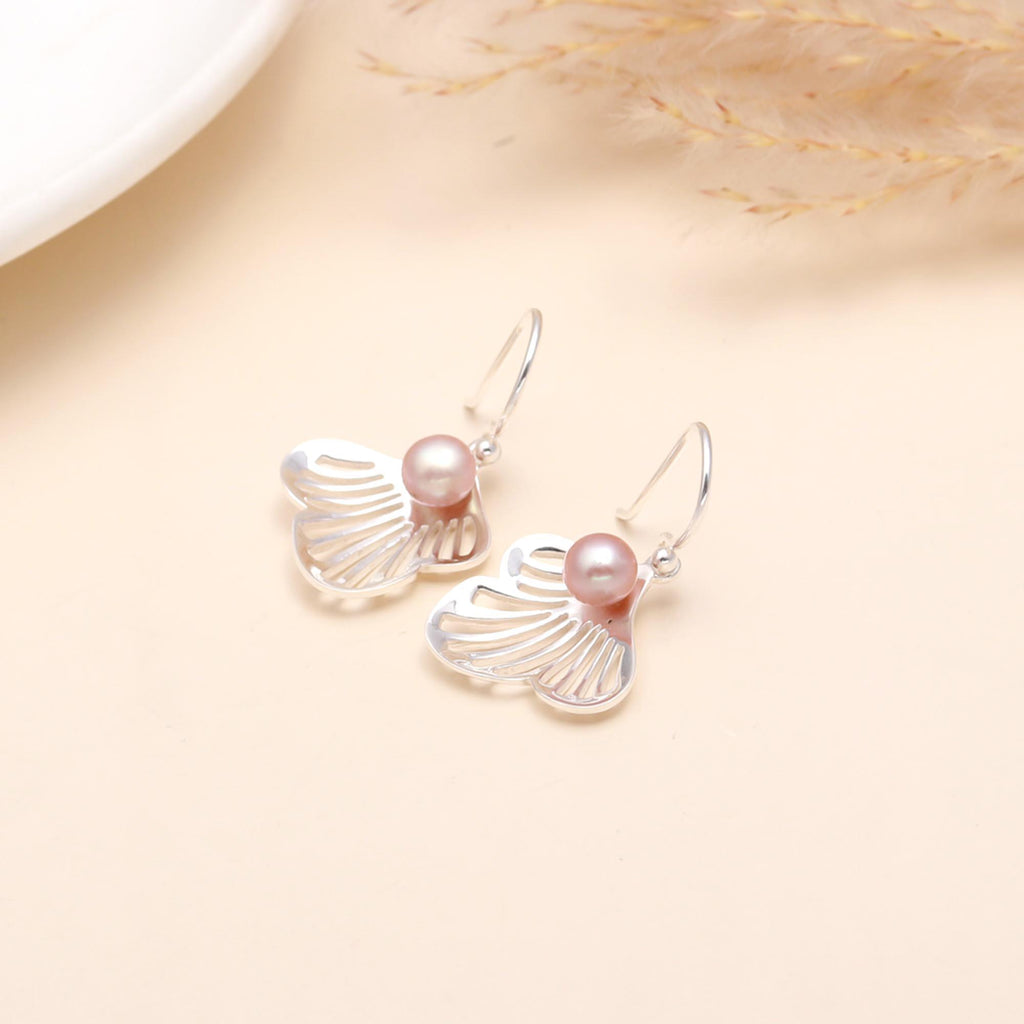 92.5 Silver Pearl Sea Shell Earrings