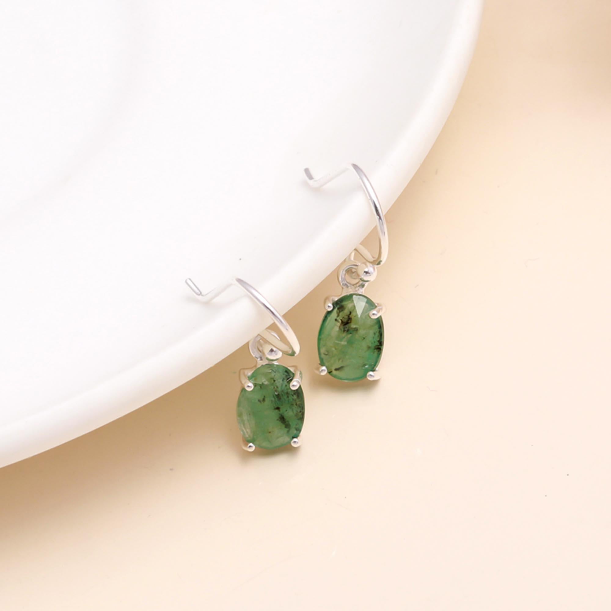 92.5 Silver Emerald Drop Earrings