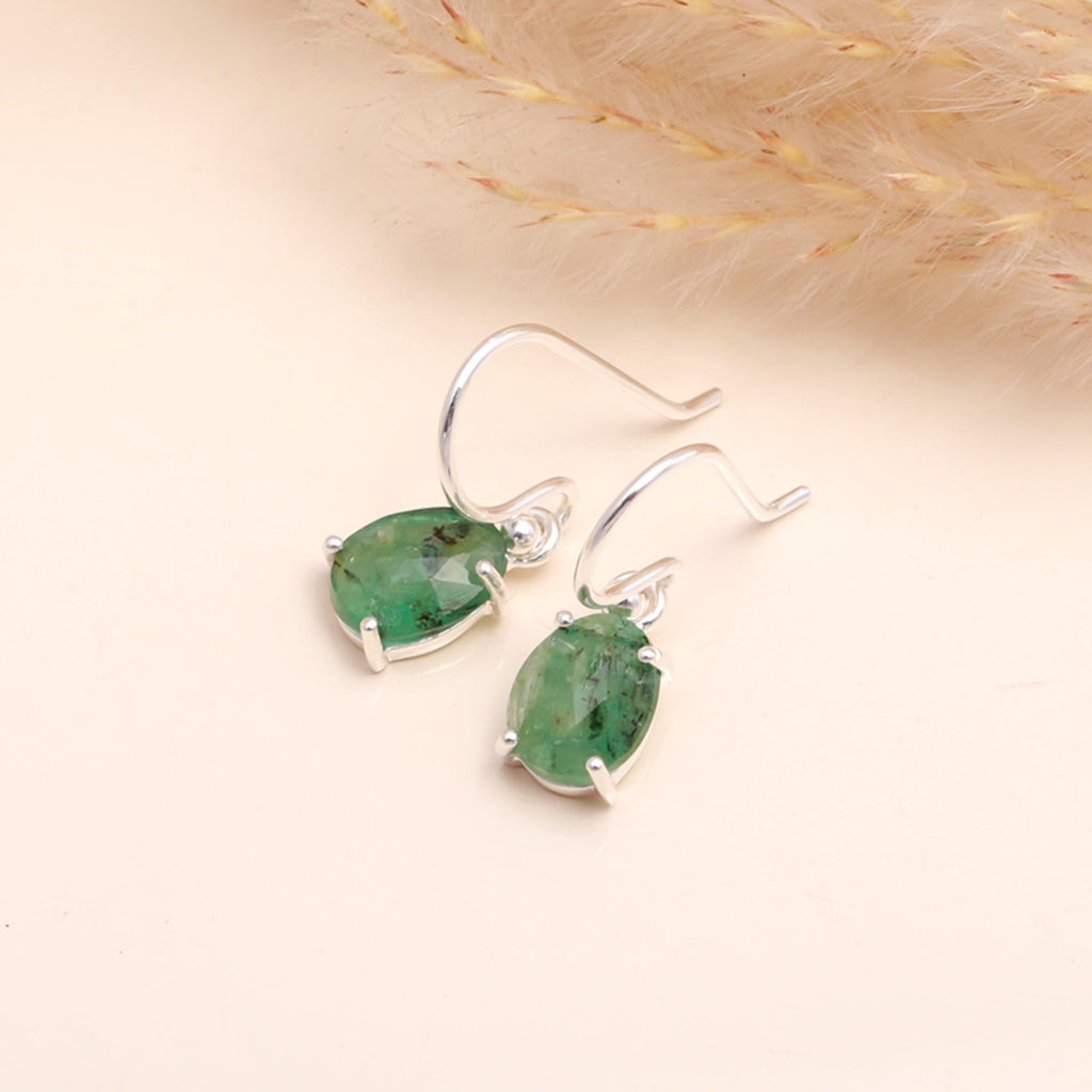 92.5 Silver Emerald Drop Earrings