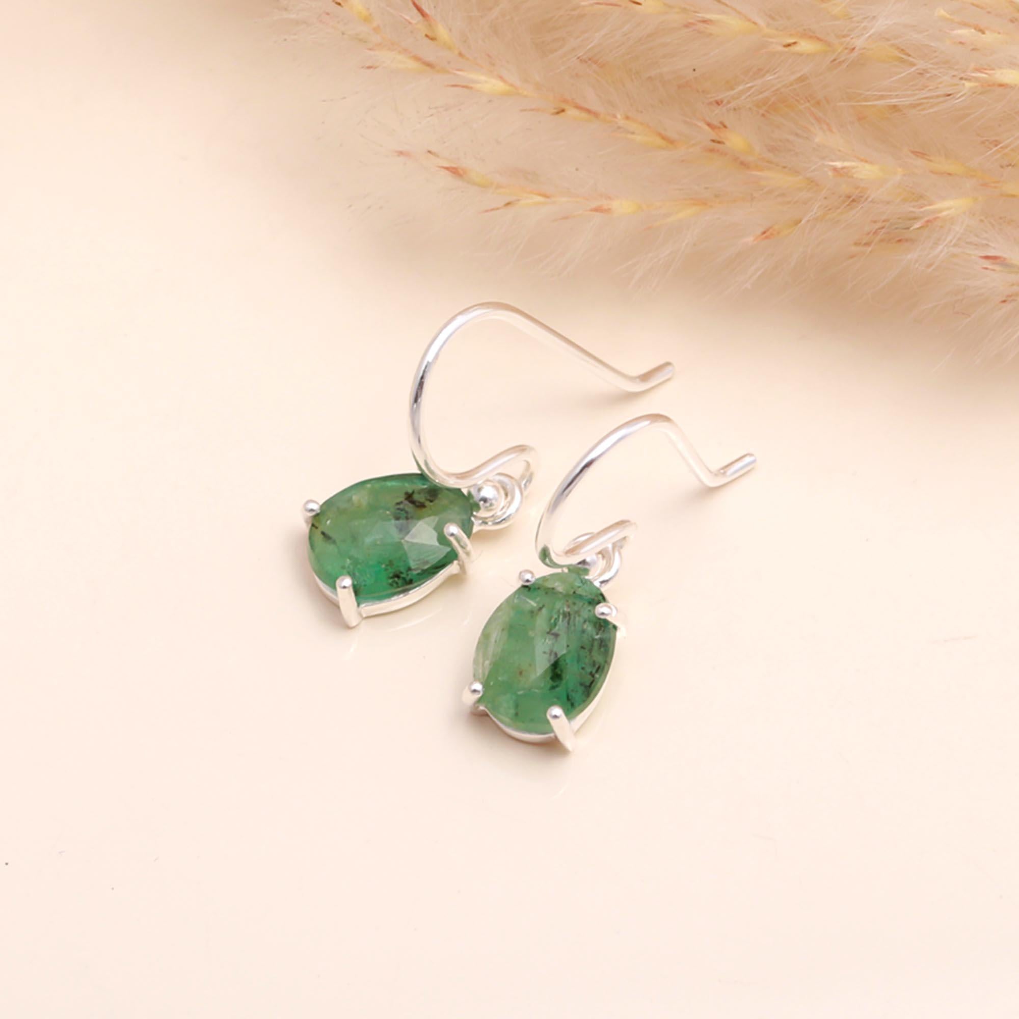 92.5 Silver Emerald Drop Earrings