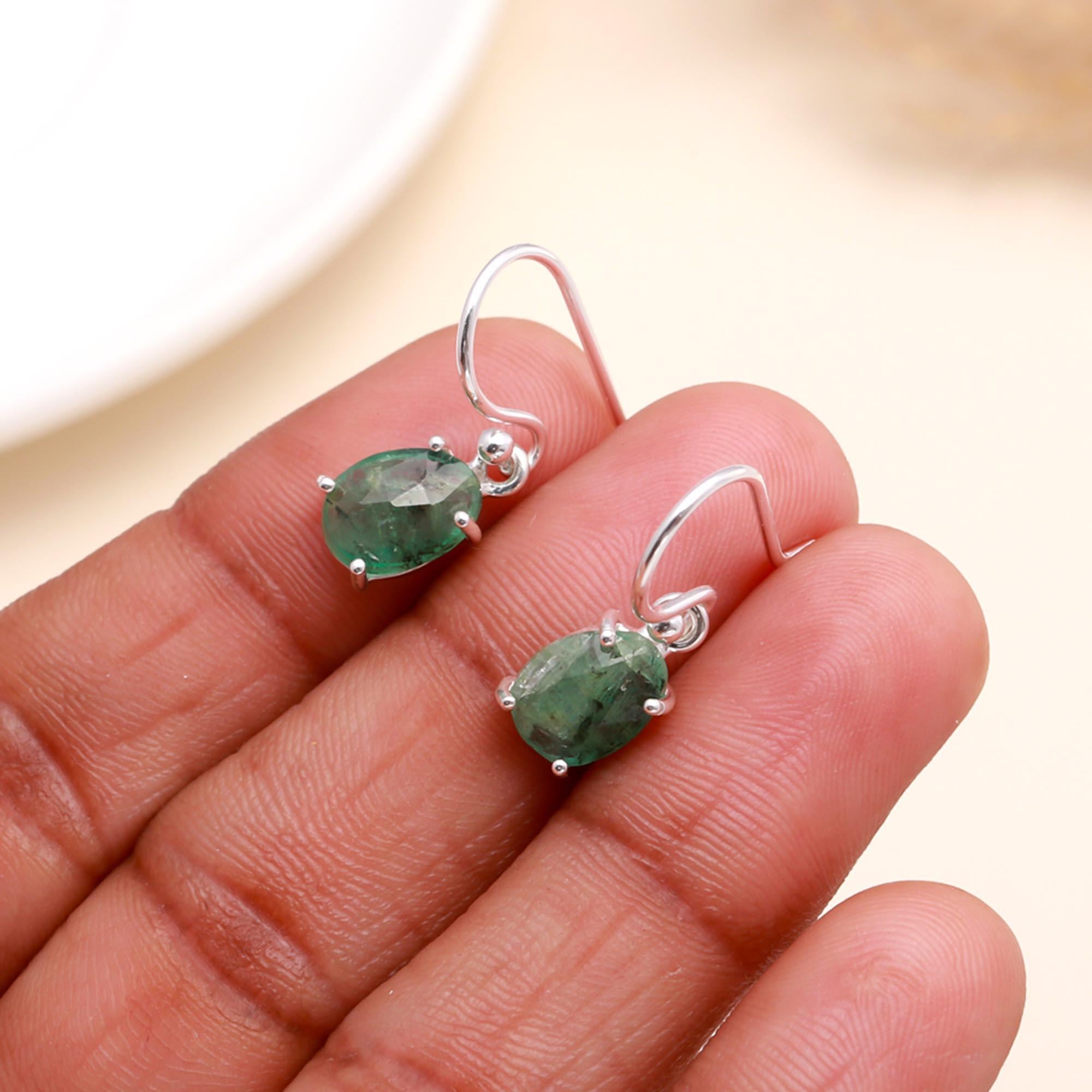92.5 Silver Emerald Drop Earrings