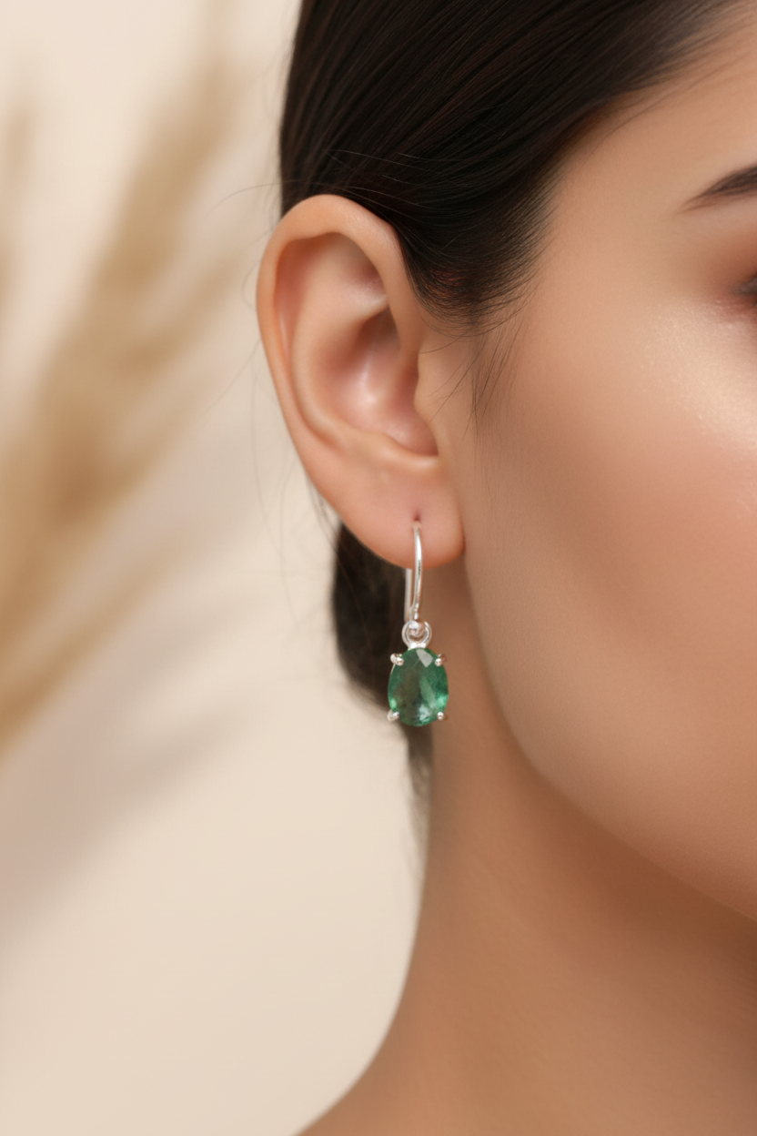 925 Silver Emerald Drop Earrings