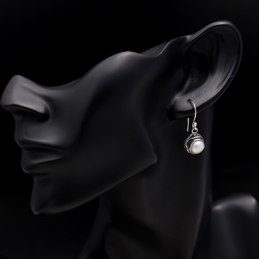 92.5 Silver White Pearl Classic Hanging Earrings