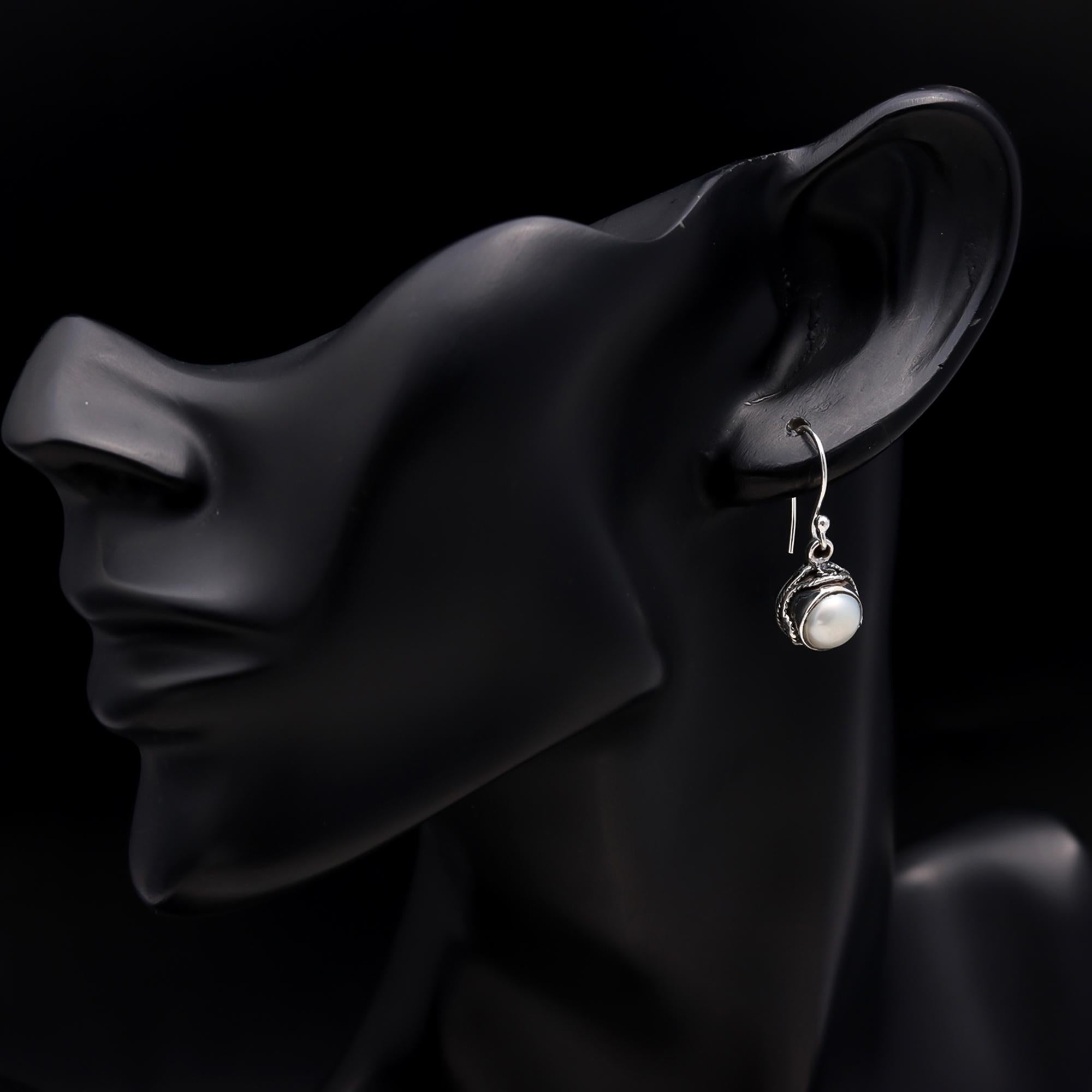 92.5 Silver White Pearl Classic Hanging Earrings