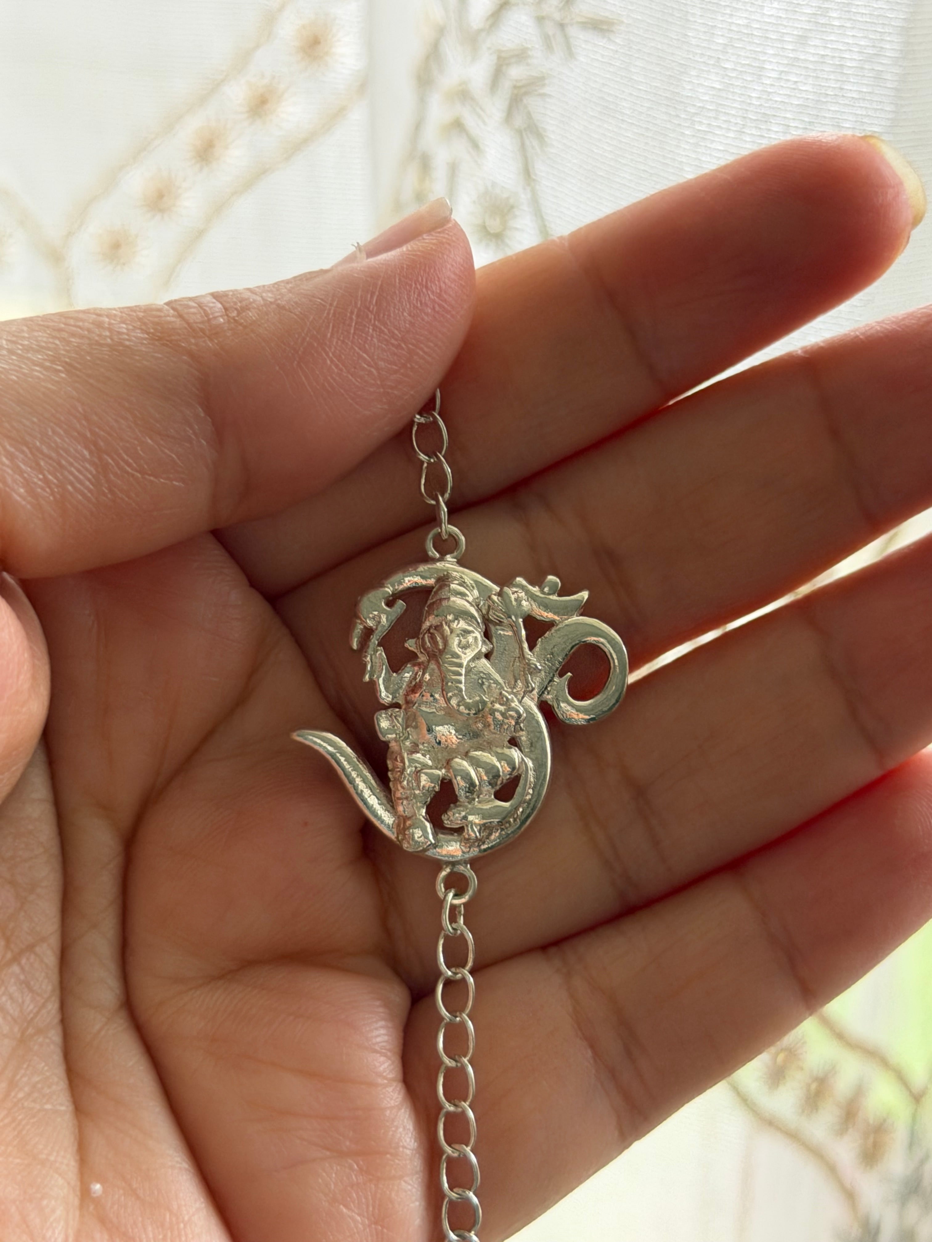 OM Ganesha Bracelet Rakhi - Hancrafted 925 Silver