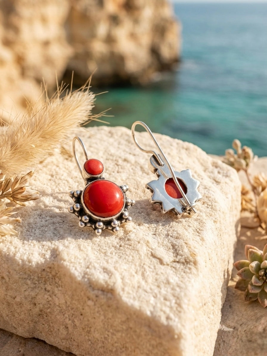 925 Silver Red Betel Hanging Earrings