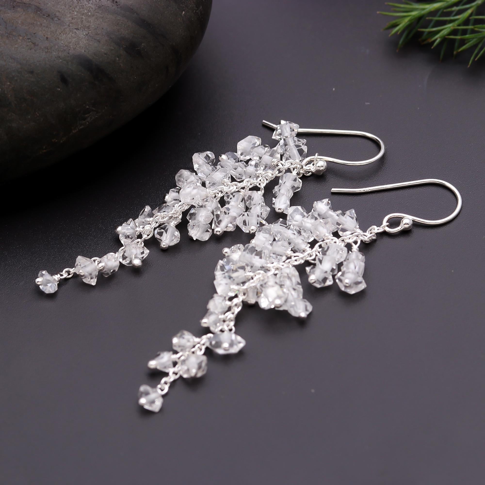 92.5 Silver Herkimer Hanging Earrings