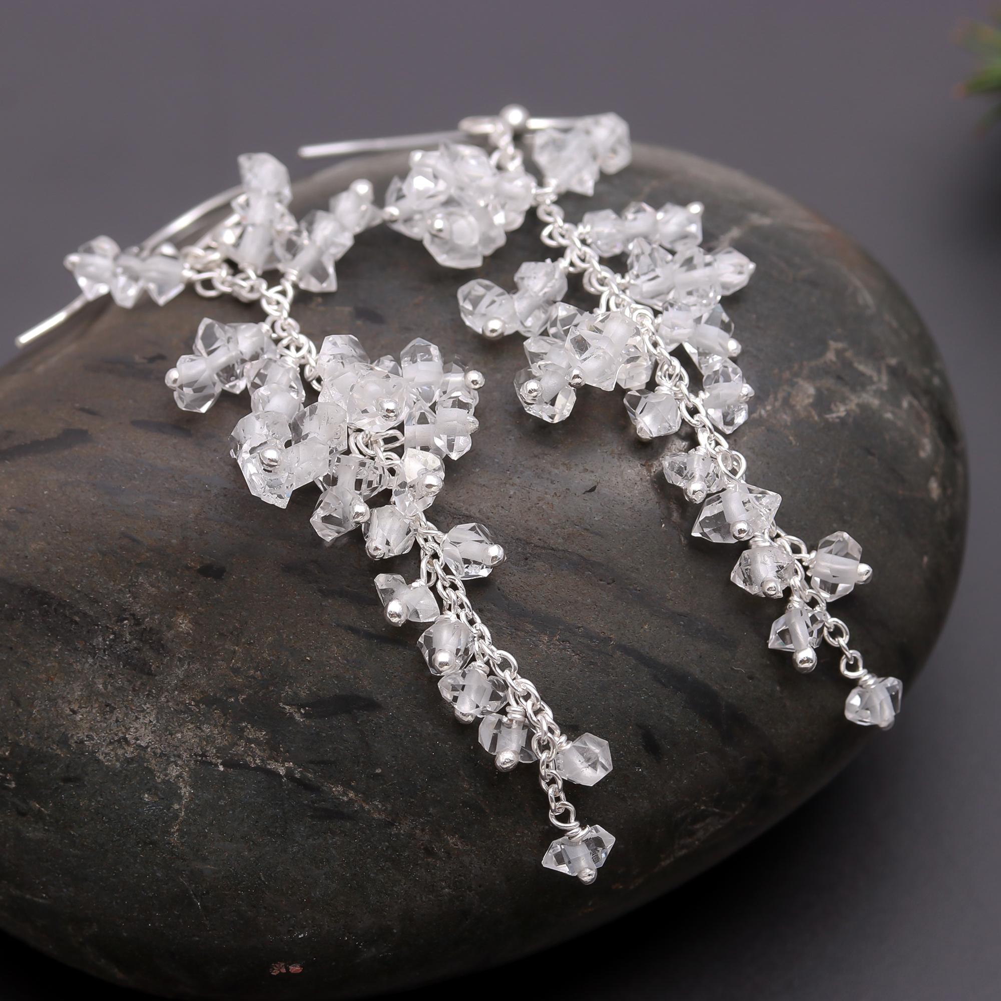 92.5 Silver Herkimer Hanging Earrings
