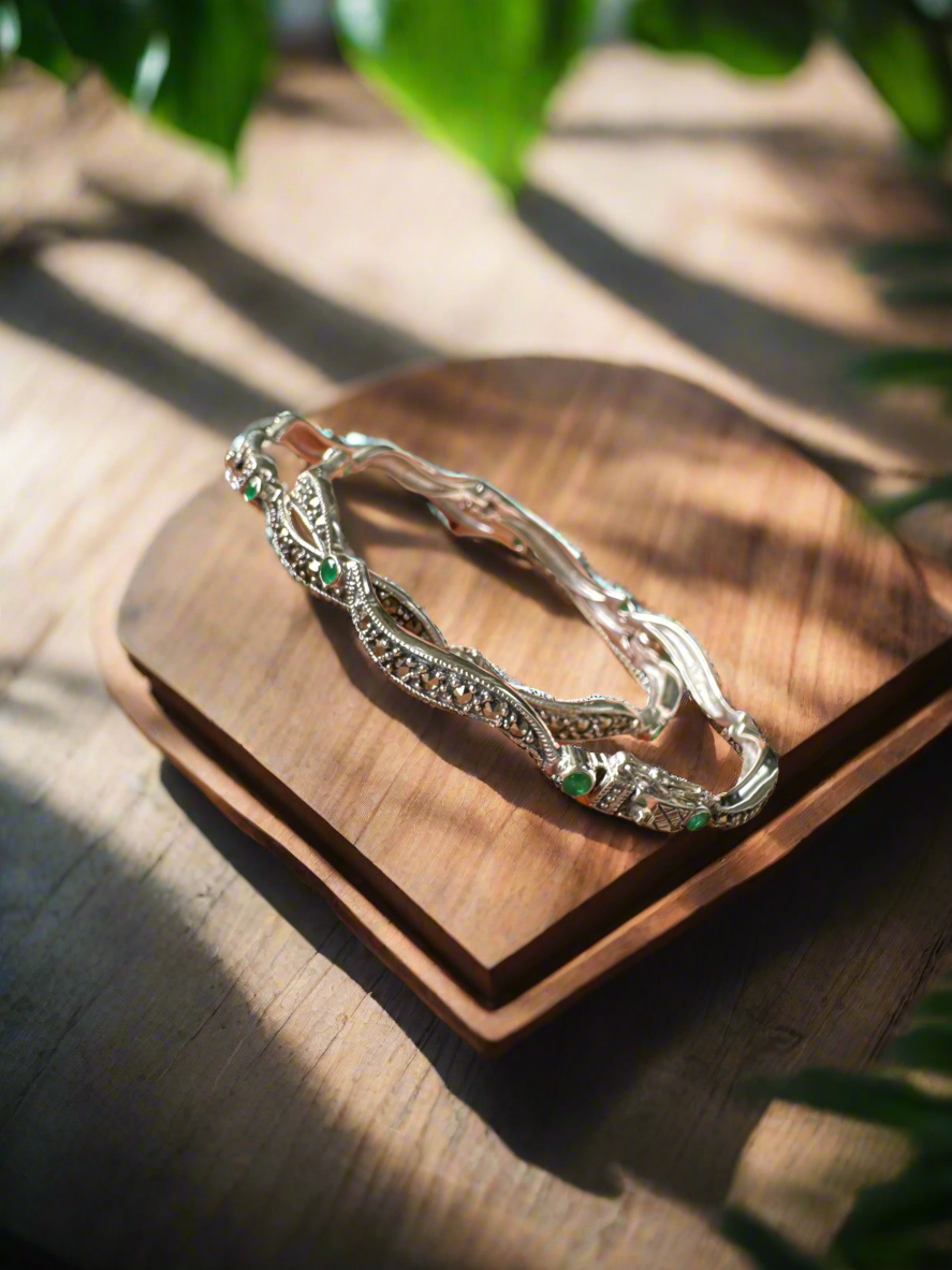 Marcasite Melody – 92.5 Silver Openable Bangle