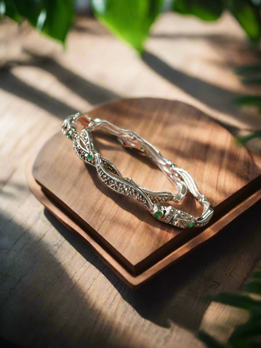 Marcasite Melody – 92.5 Silver Openable Bangle