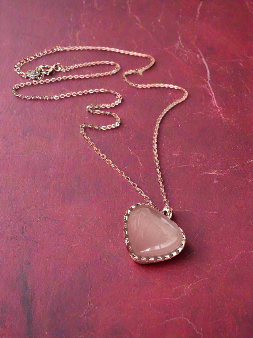 Silver Pink Heart Pendant Minimalistic Necklace