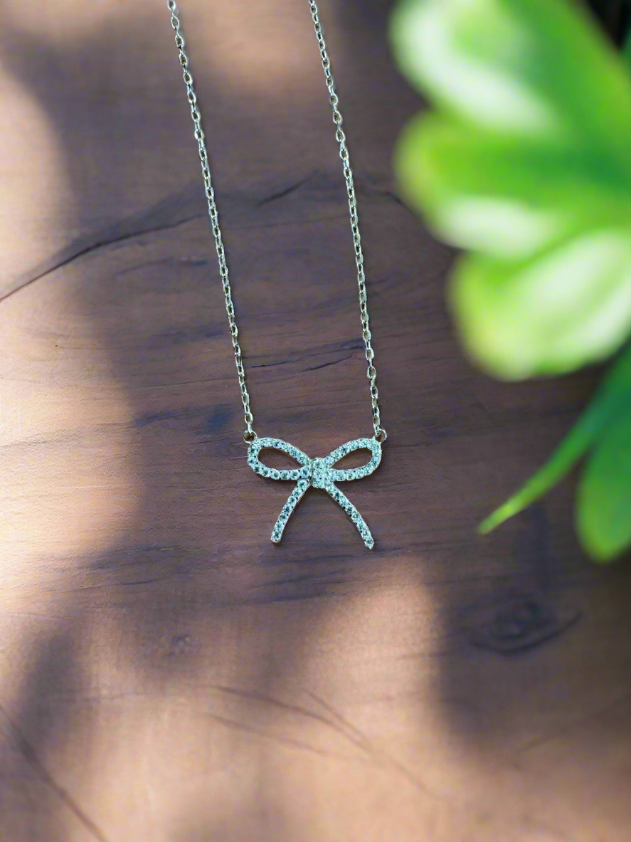 92.5 Silver Bow Pendant Minimalistic Necklace