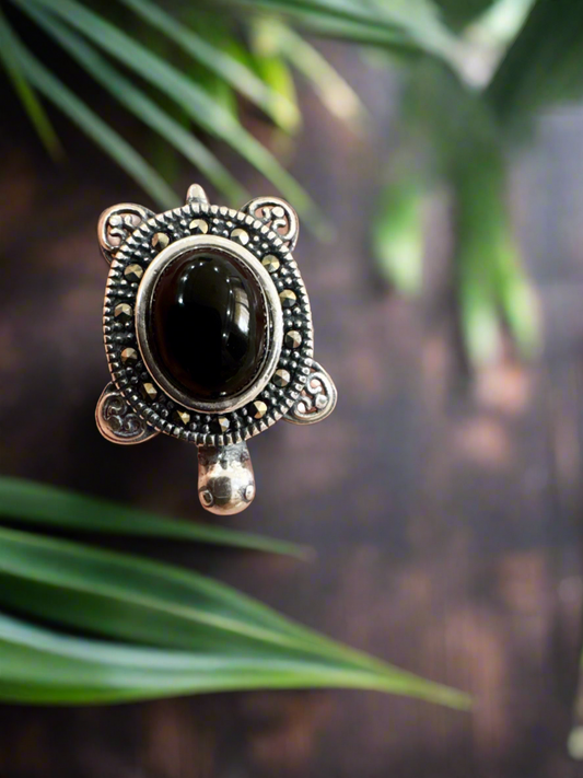 Marcasite Lucky Back 92.5 - Tortoise Ring
