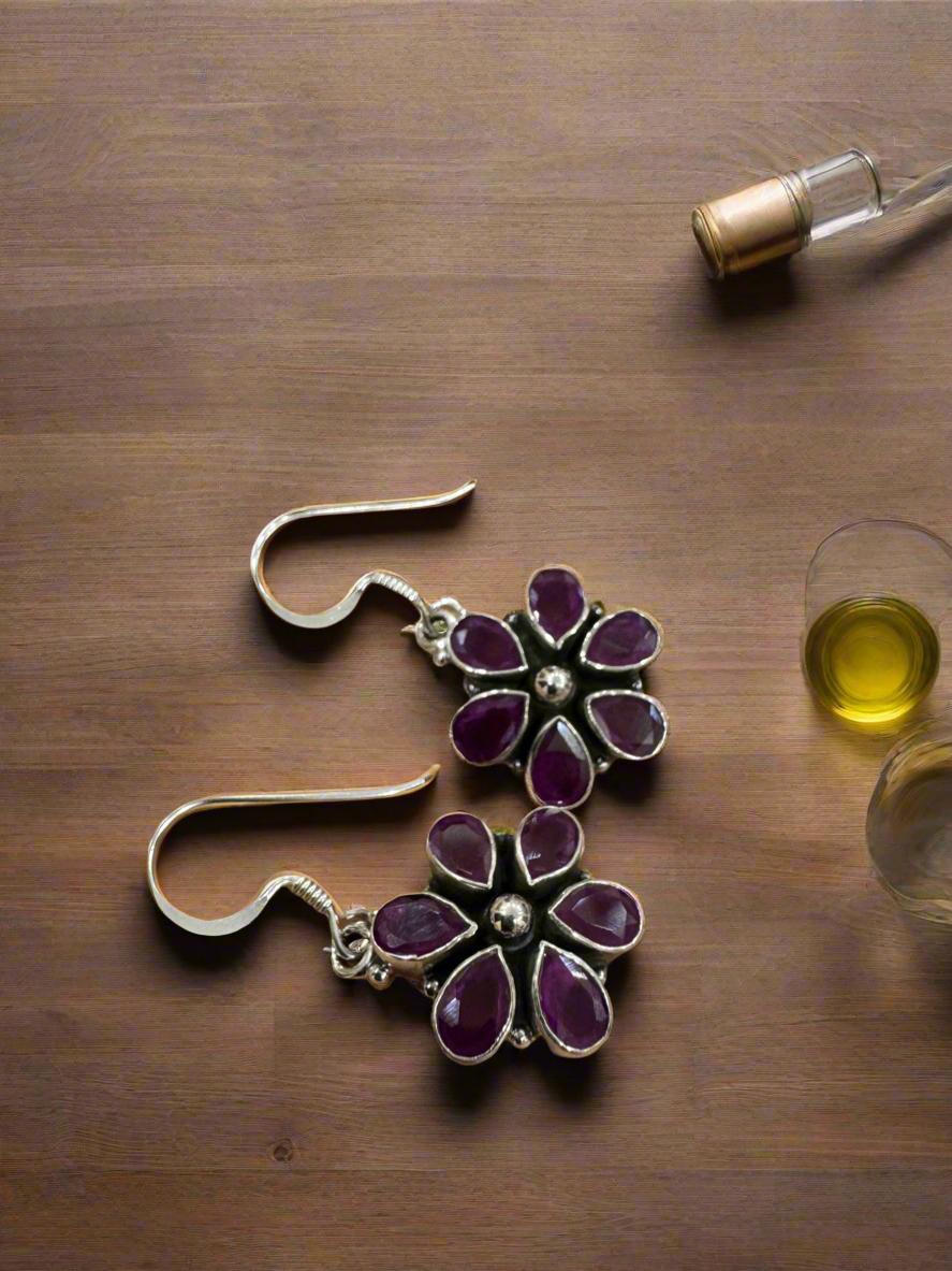 92.5 Silver Dark Pink Hanging Earrings