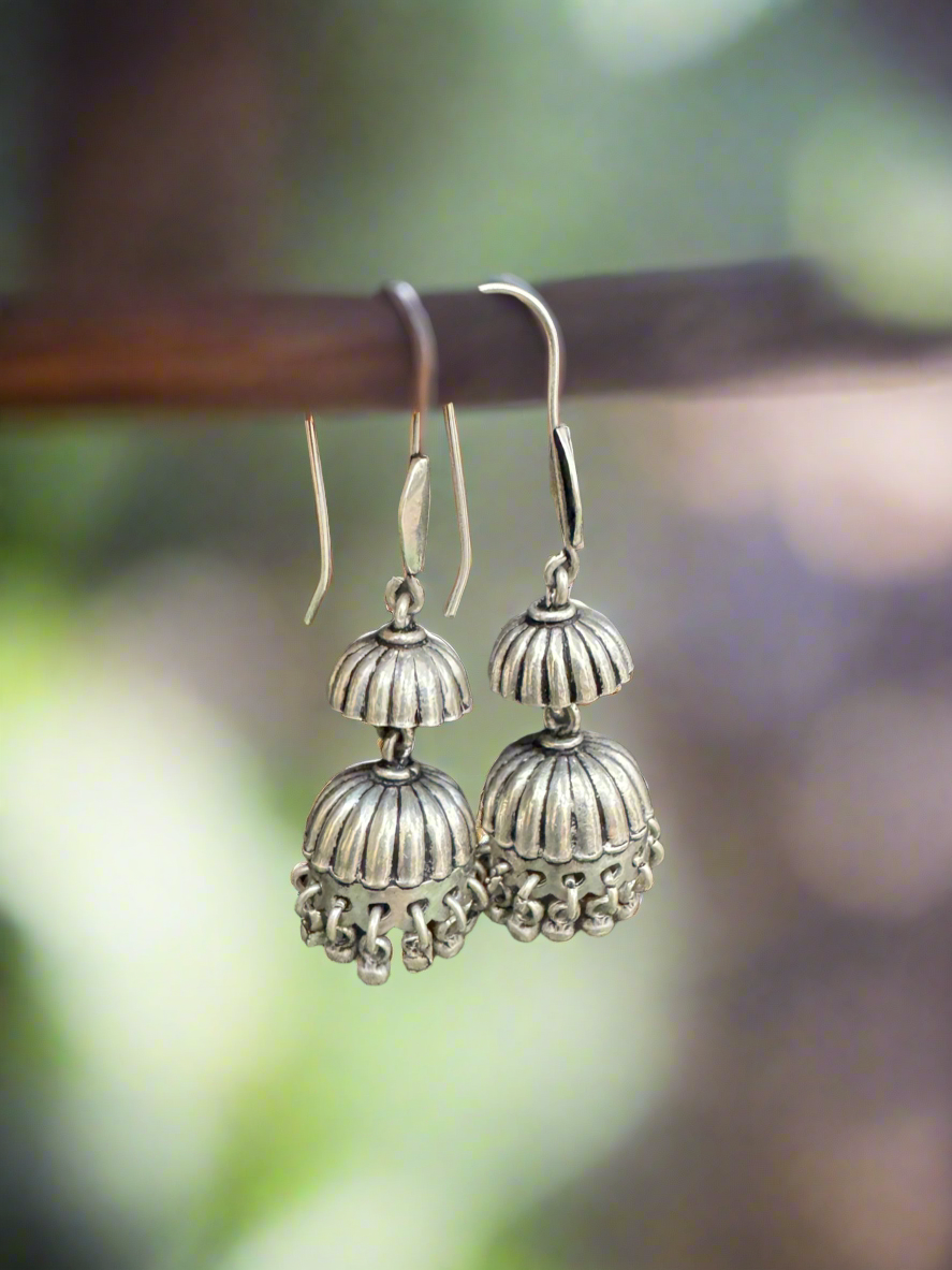 92.5 Silver Hanging Dual Jhumki Earrings