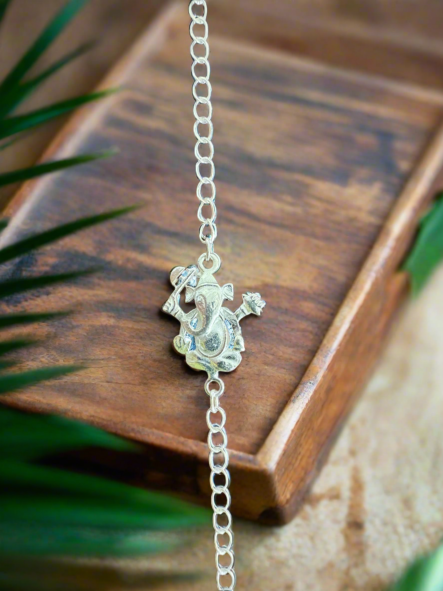 Siddhivinayak Blessings Handcrafted Rakhi in Pure 92.5 Silver - Ganesha