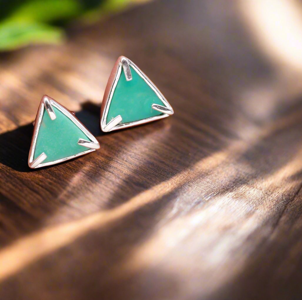 92.5 Silver Blue Triangle Stud Earrings