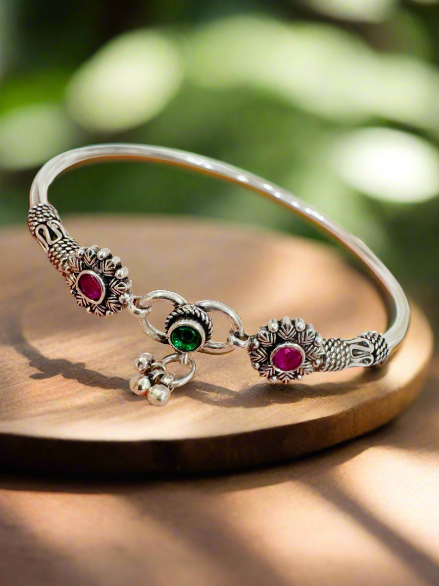 Pushpita 92.5 Silver Handcrafted Kada Anklet (Single Piece)