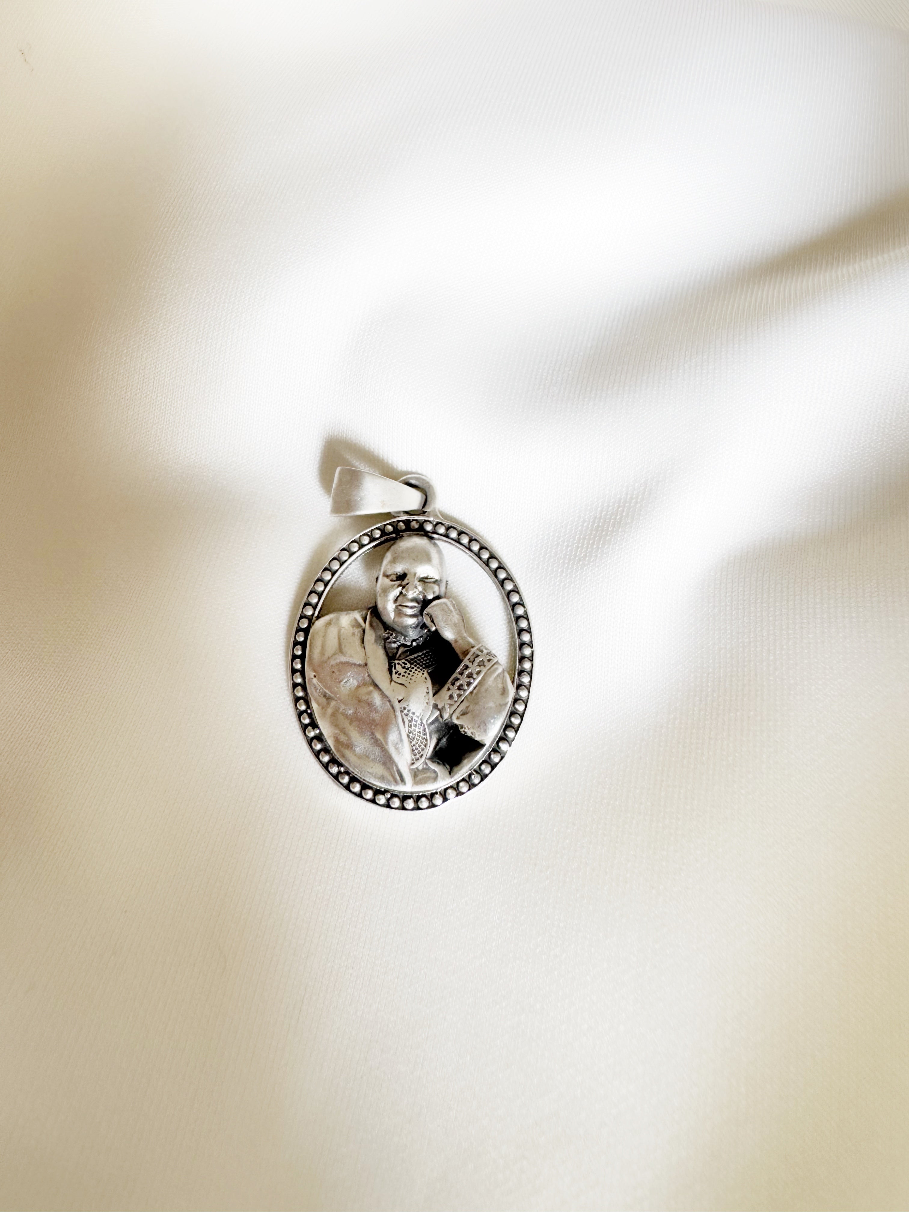 Guruji 92.5 Silver Handcrafted Big Oval Pendant (With or Without Chain)