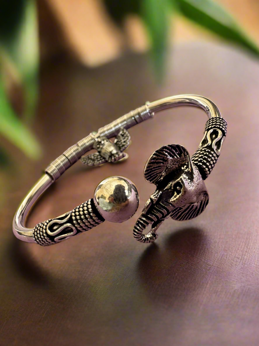 Antique 92.5 Silver Owl Charm Elephant Bracelet