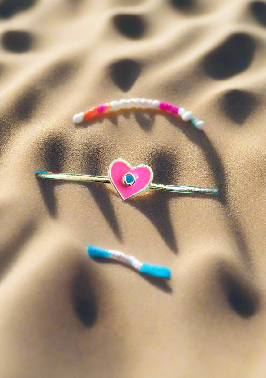 92.5 Silver Pink Heart Flexible Size Bracelet for Kids