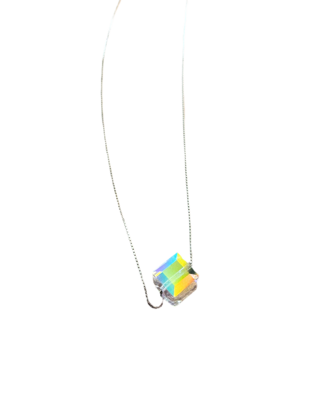 Transparent Cube Pendant Minimalistic Necklace 92.5 Silver