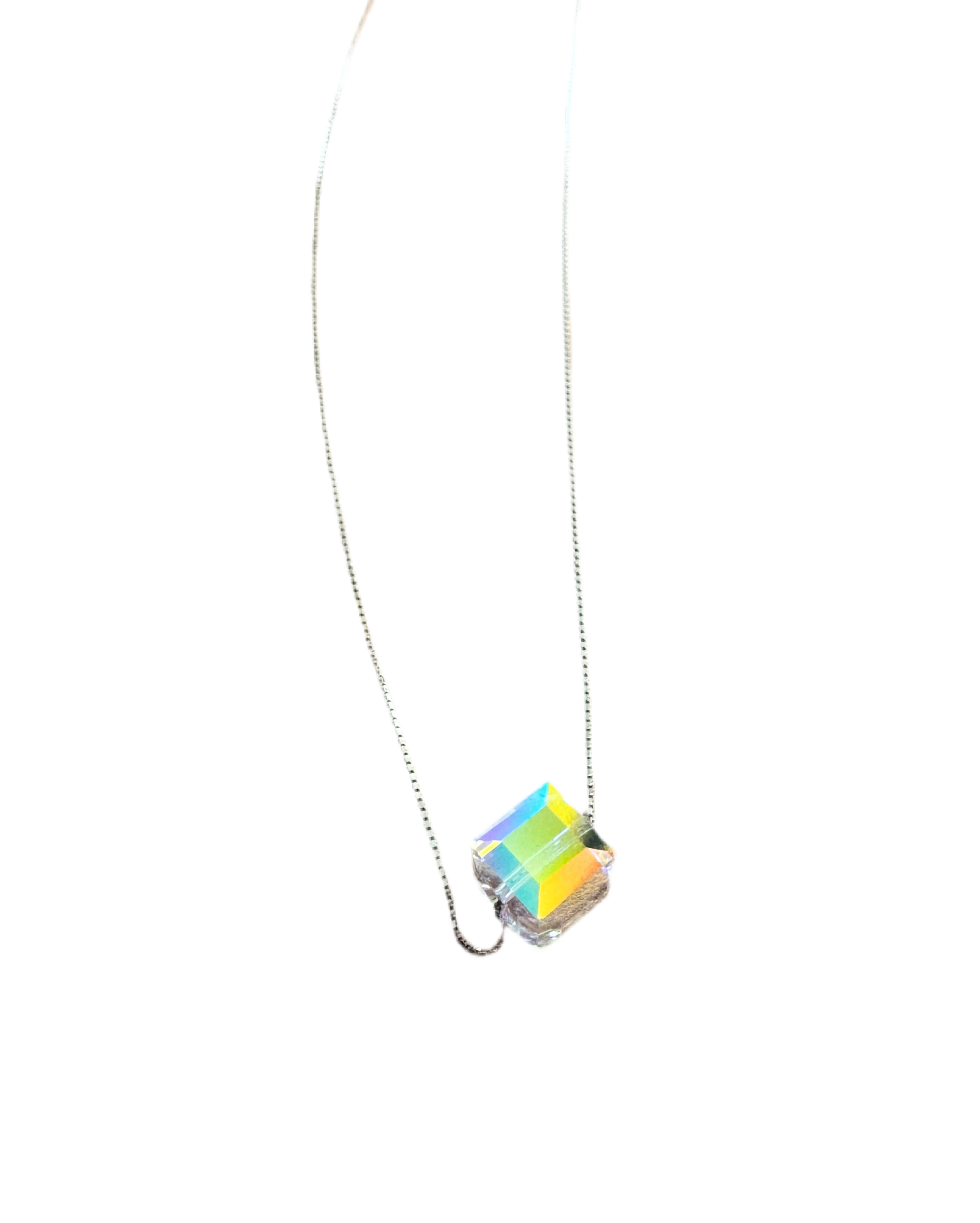 Transparent Cube Pendant Minimalistic Necklace 92.5 Silver