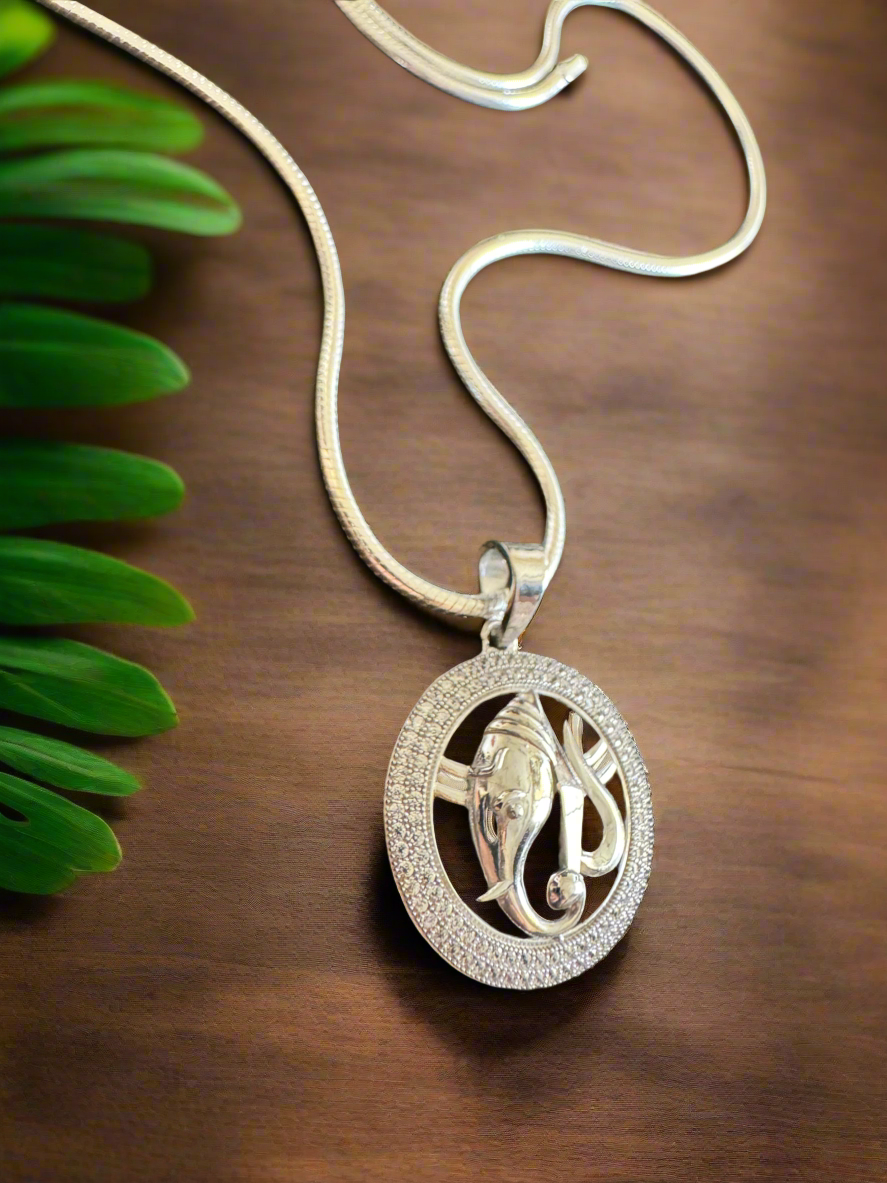 Silver Unisex Ganesha Pendant 92.5 (Without Chain)